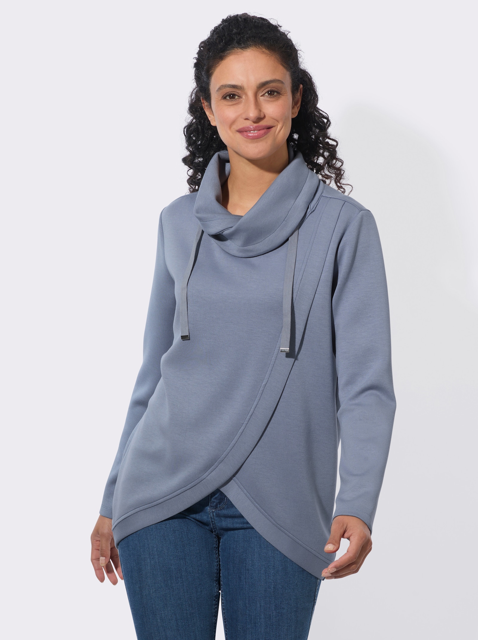  Longshirt in Wickel-Optik - taubenblau