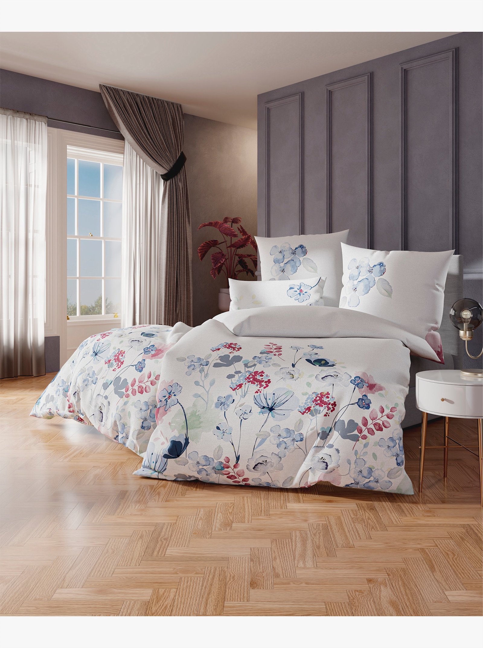 wäschepur Bettwäsche - weiss-jeansblau-bedruckt