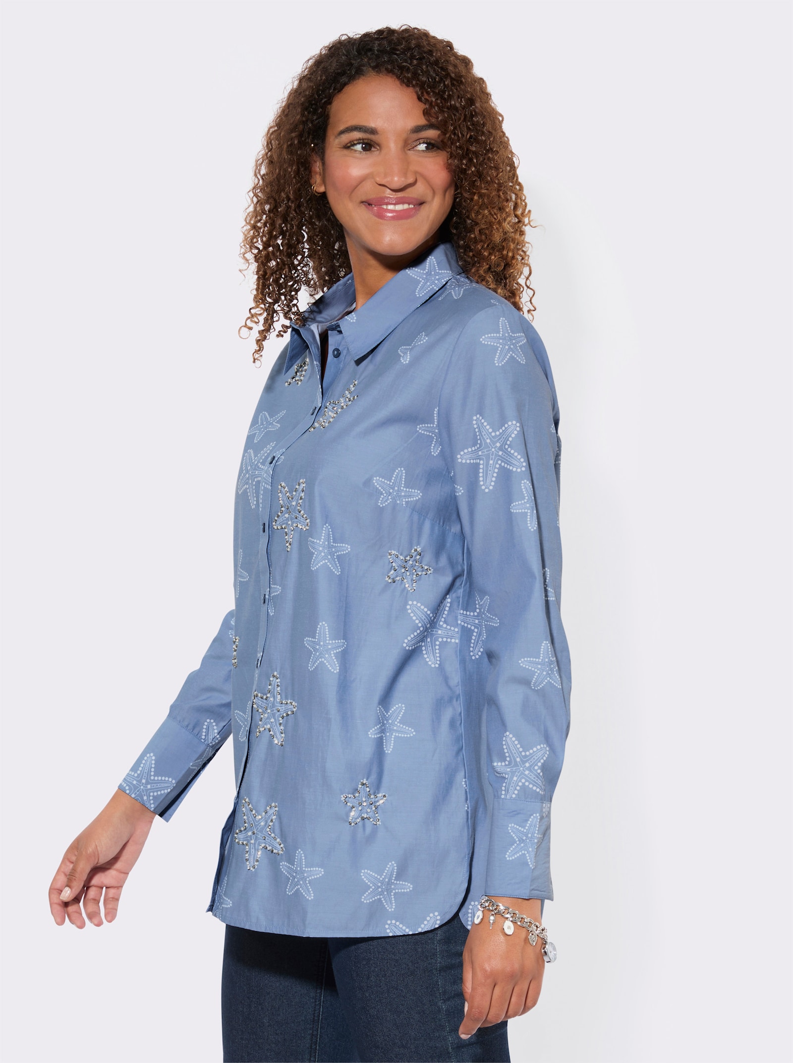 Longbluse mit Zierperlen - bleu