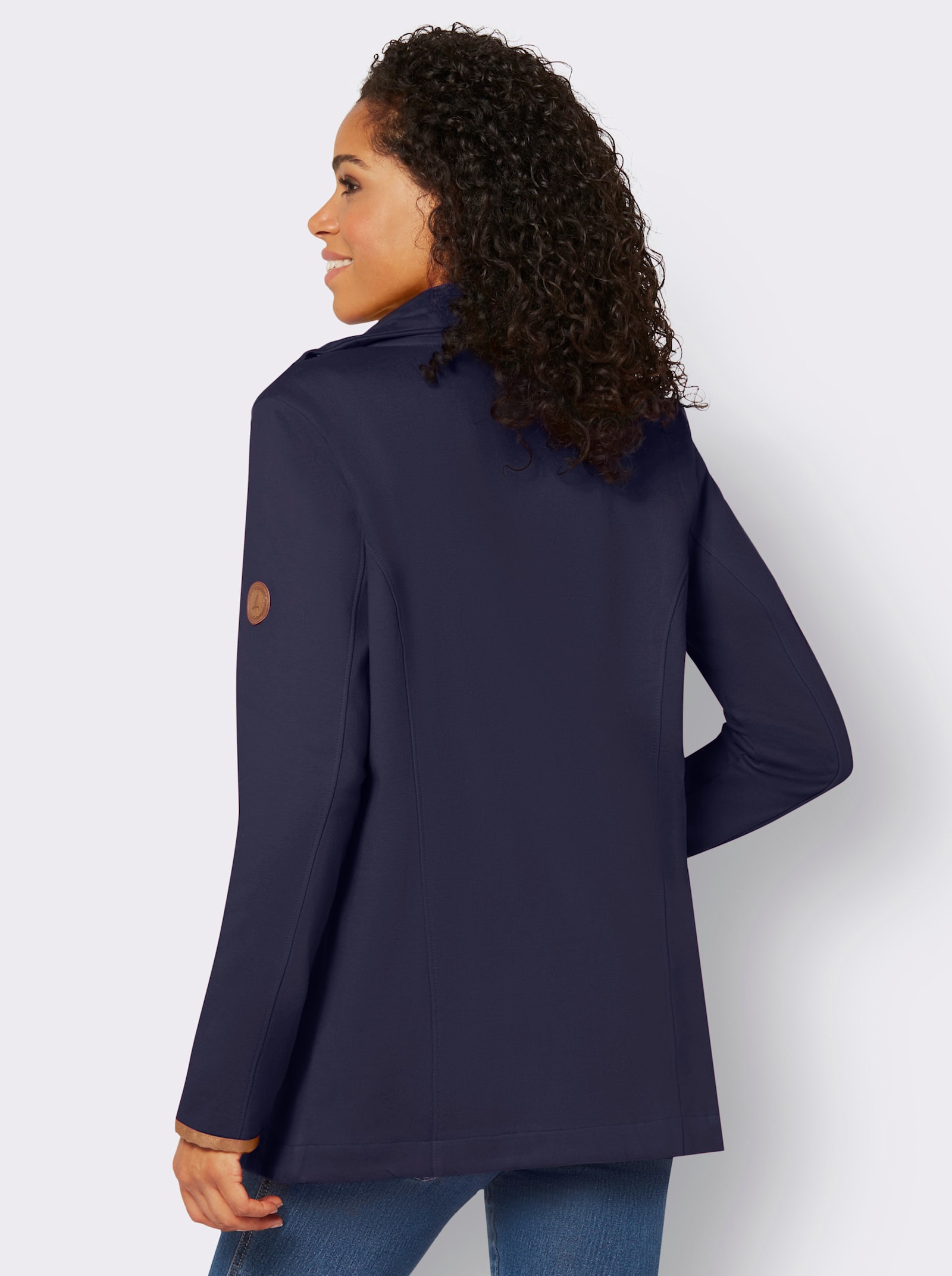 Sweatjacke mit Paspeln aus Leder-Imitat - marine