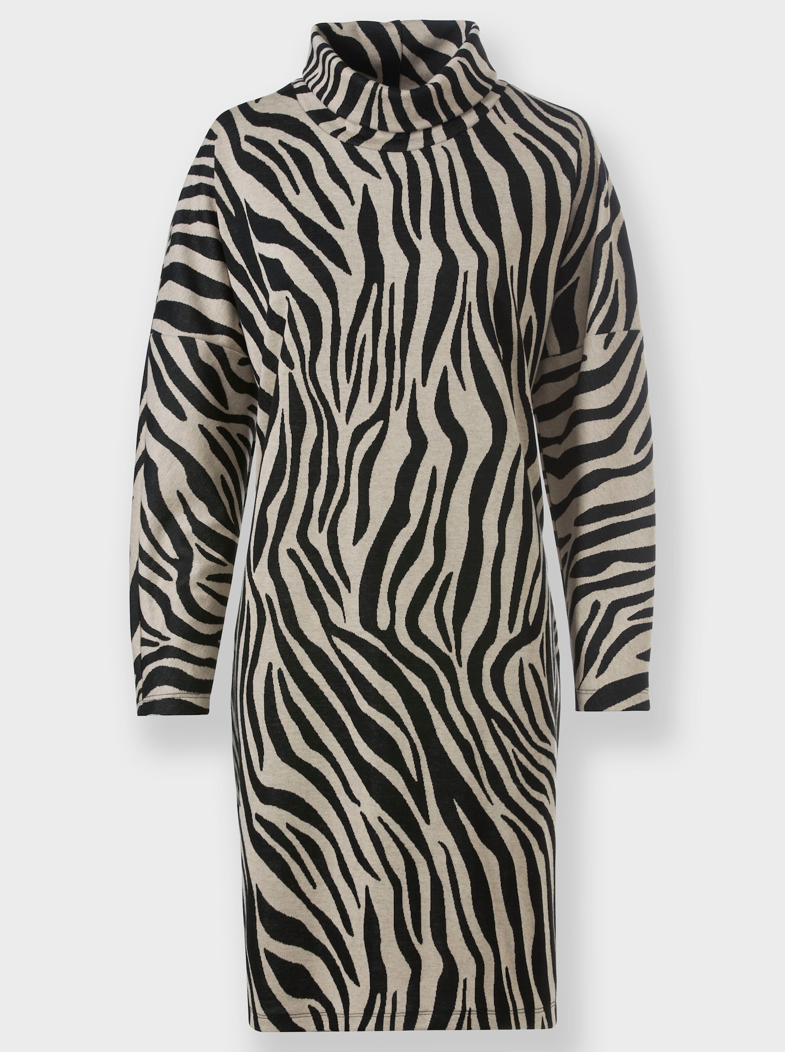 heine Jerseykleid mit Rollkragen - sand-schwarz-bedruckt