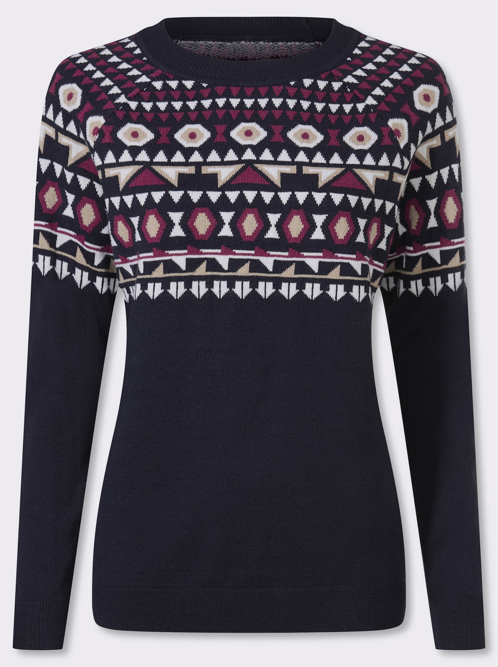 Norwegerpullover mit Raglanärmeln - marine-ecru-gemustert