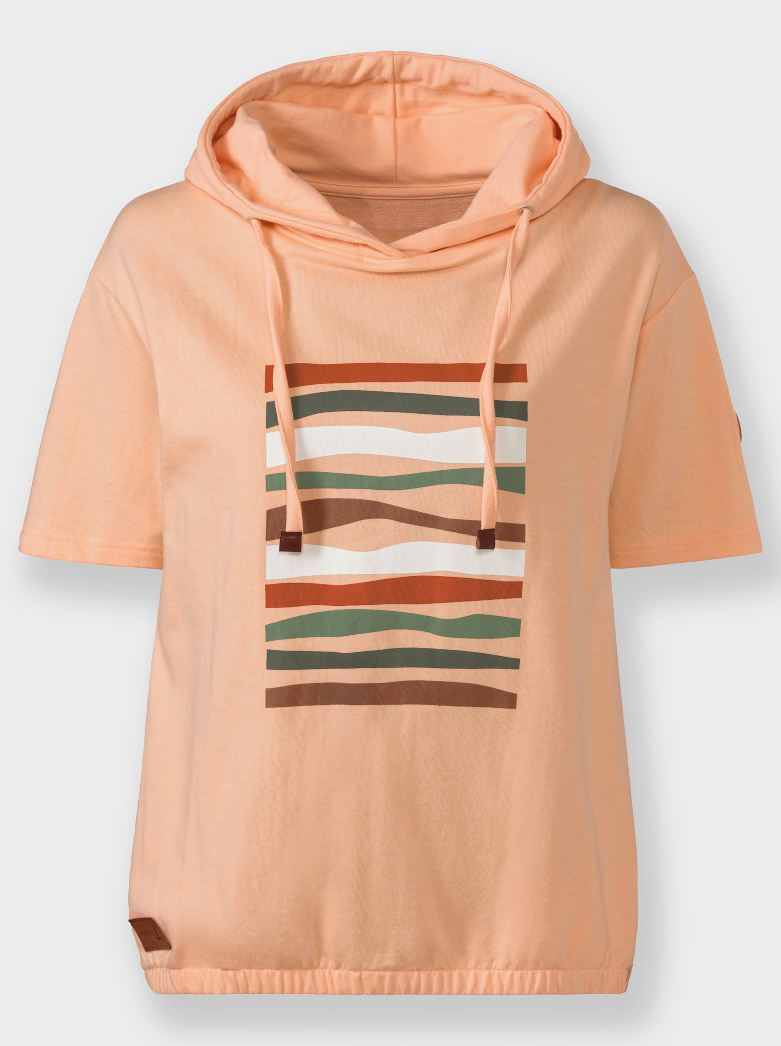 Sweatshirt med huva och elastisk fåll - aprikos-ecru-med tryck