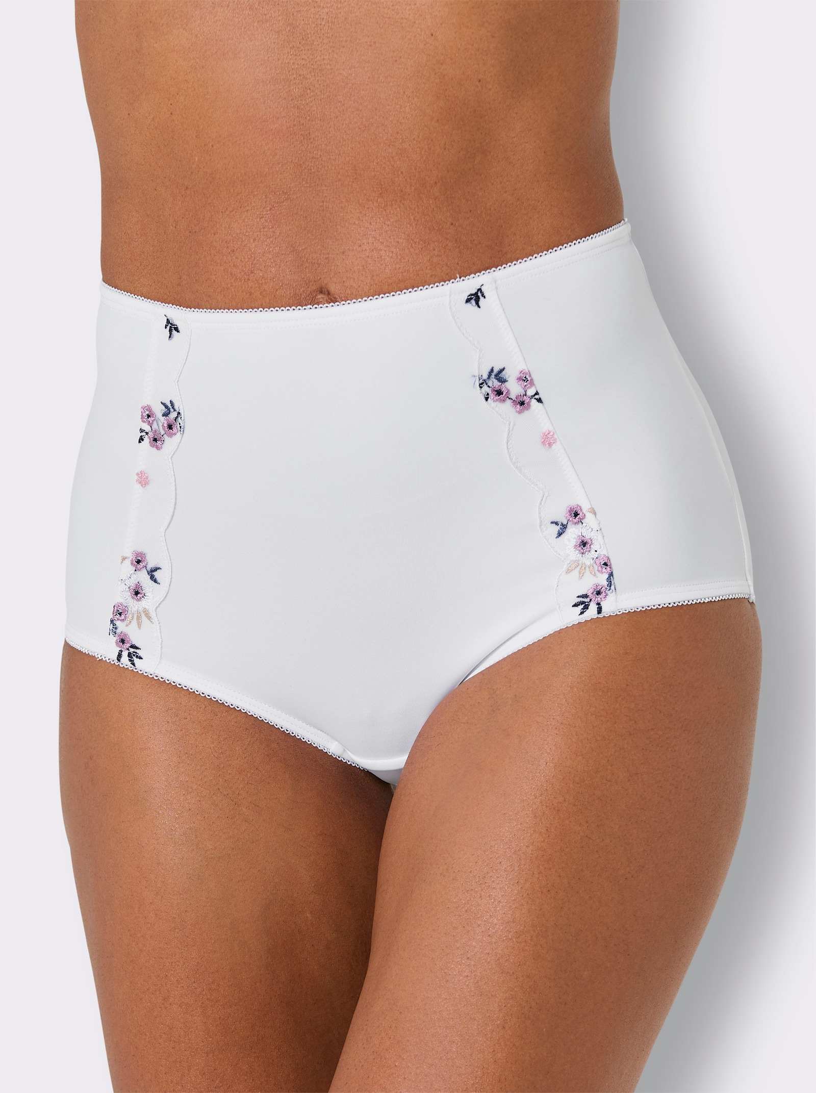 wäschepur Taillenslip mit Mäusezähnchen-Borte - weiß-mauve + weiß