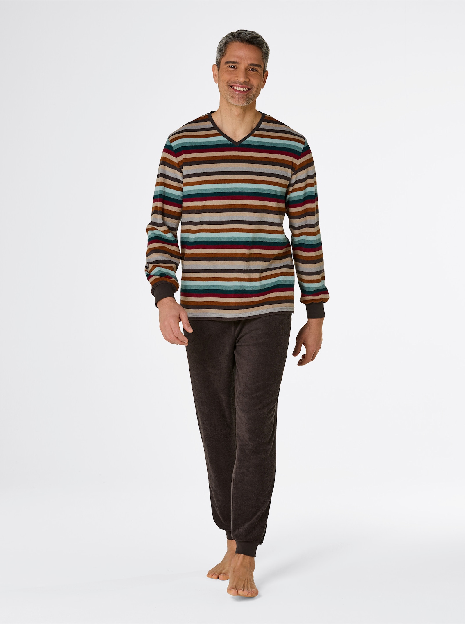 wäschepur men Schlafanzug - graphit-petrol-gestreift