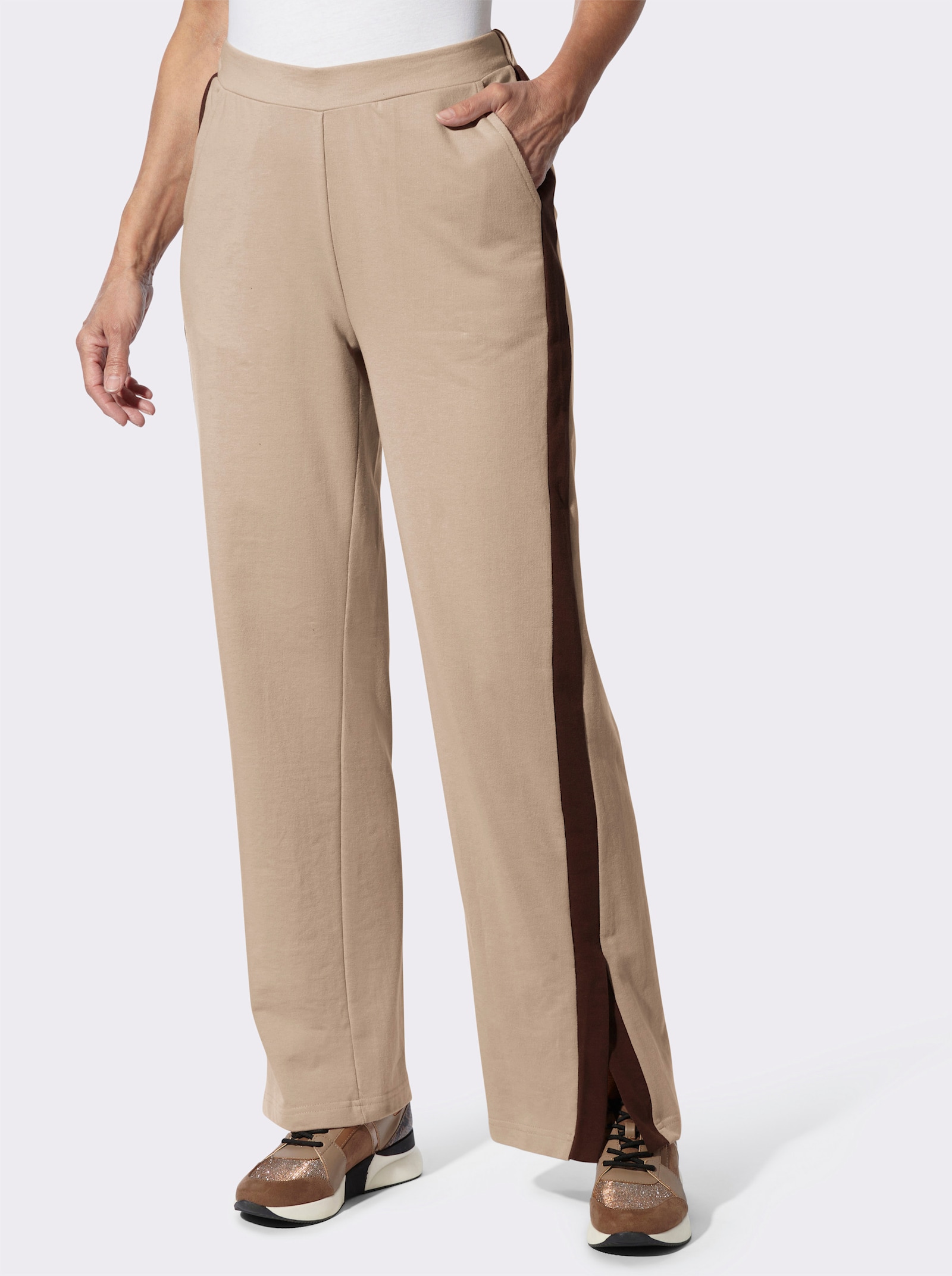 Sweathose mit Galonstreifen - beige-schoko