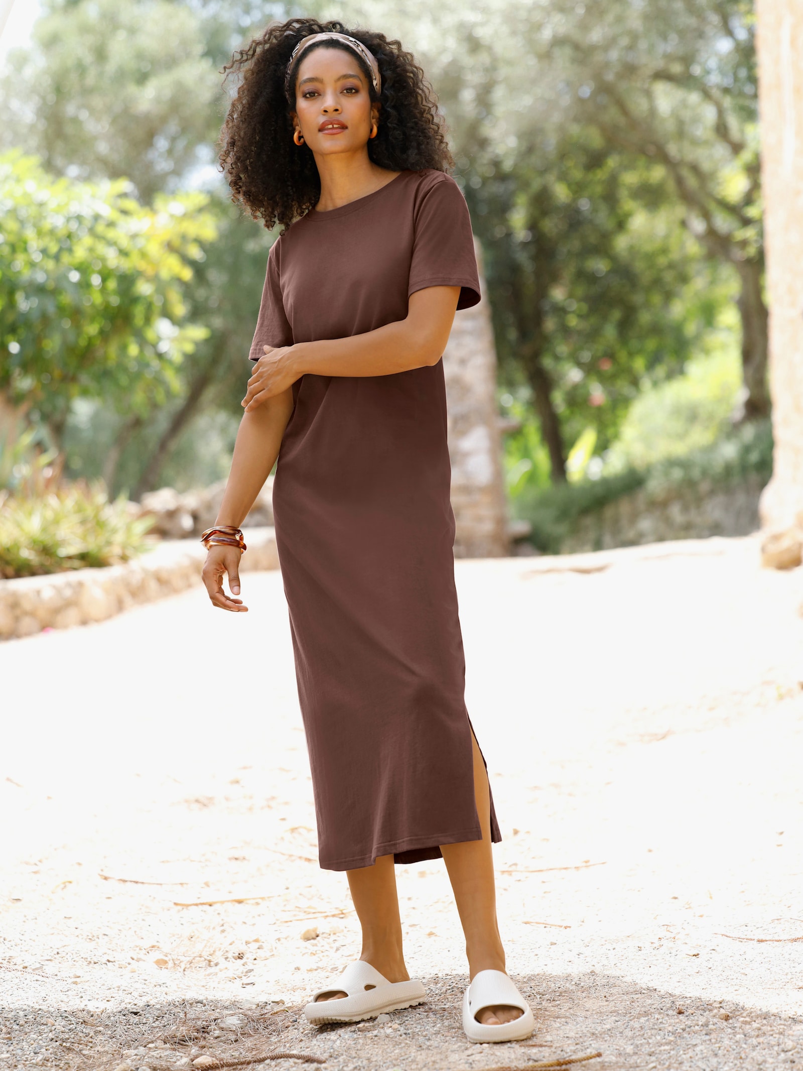 heine Jerseykleid mit Schlitz - schoko