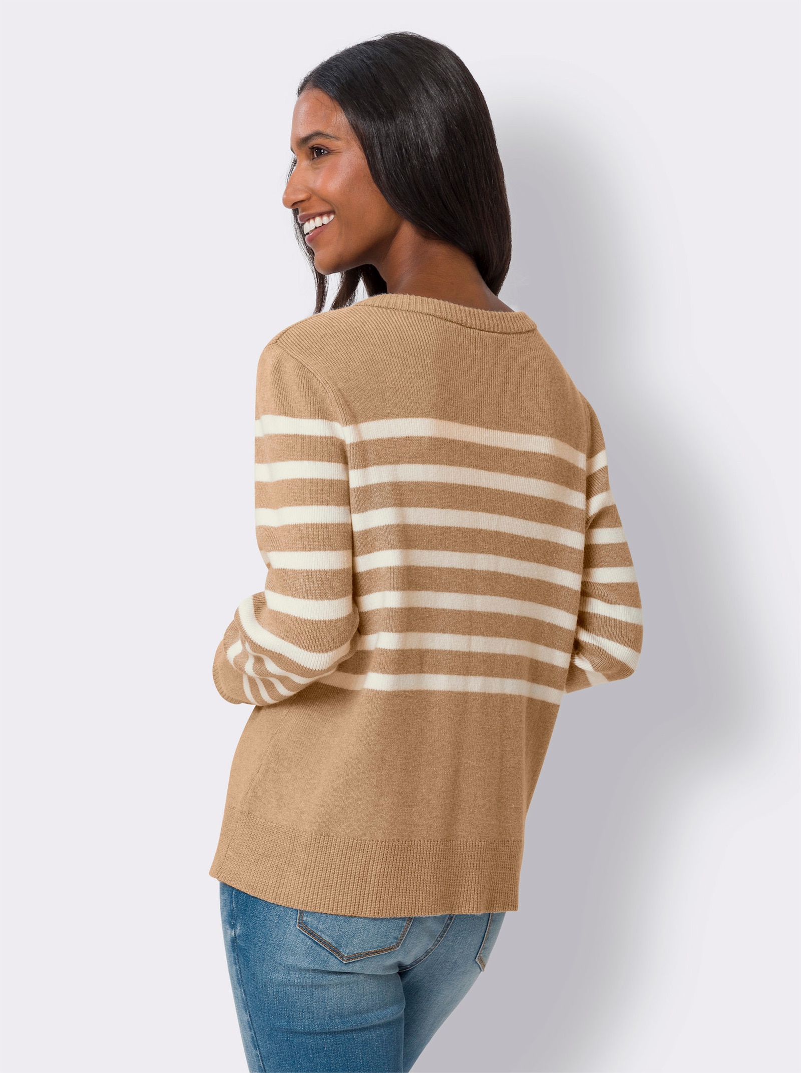 heine Strickjacke mit Streifen-Dessin - camel-ecru-geringelt