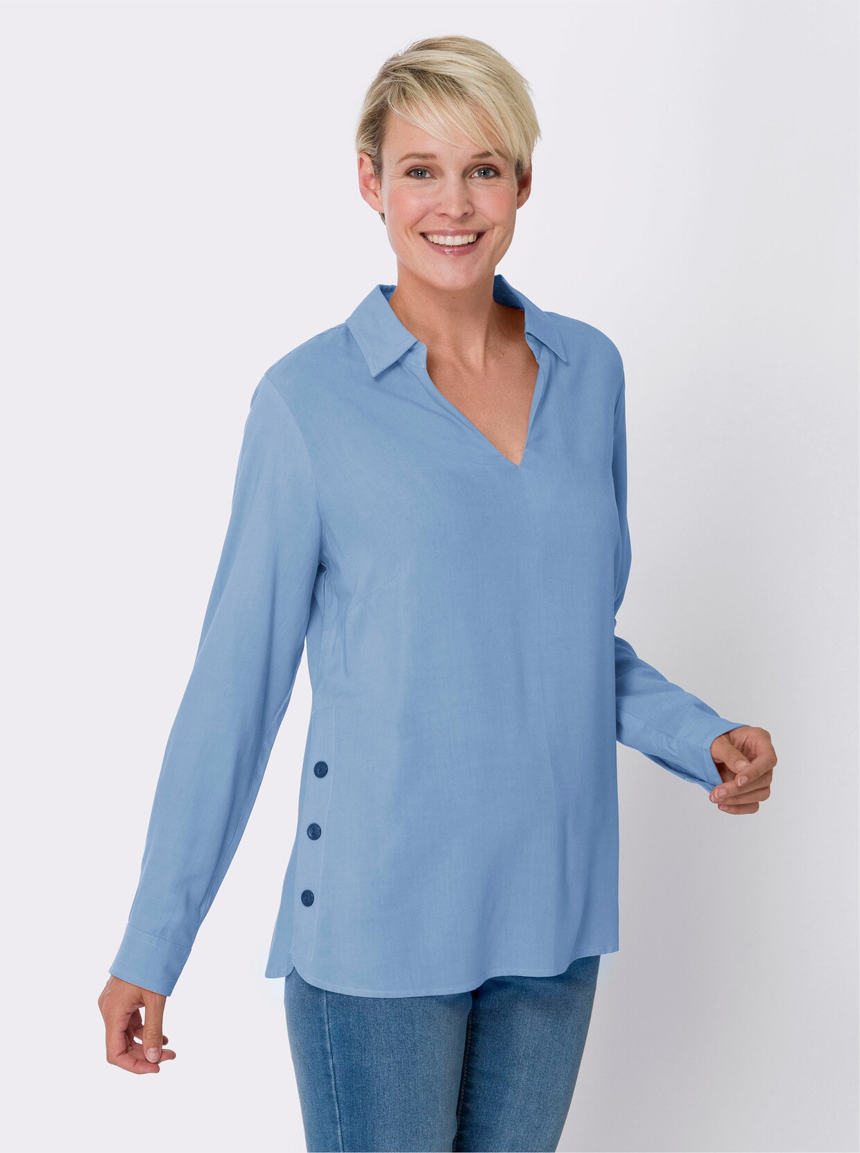 Comfortabele blouse - middenblauw