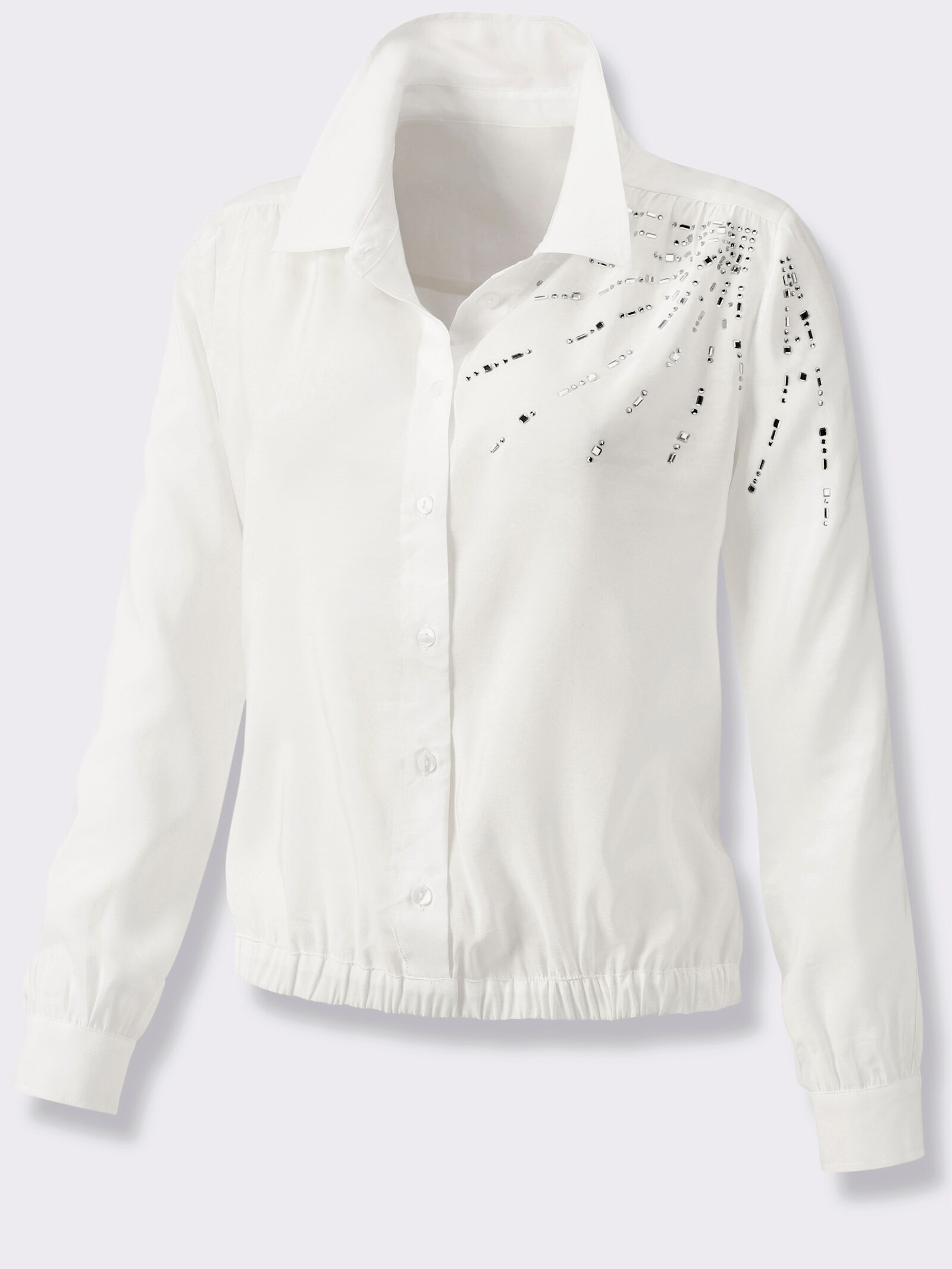 Hemdbluse mit Ziersteinchen - ecru