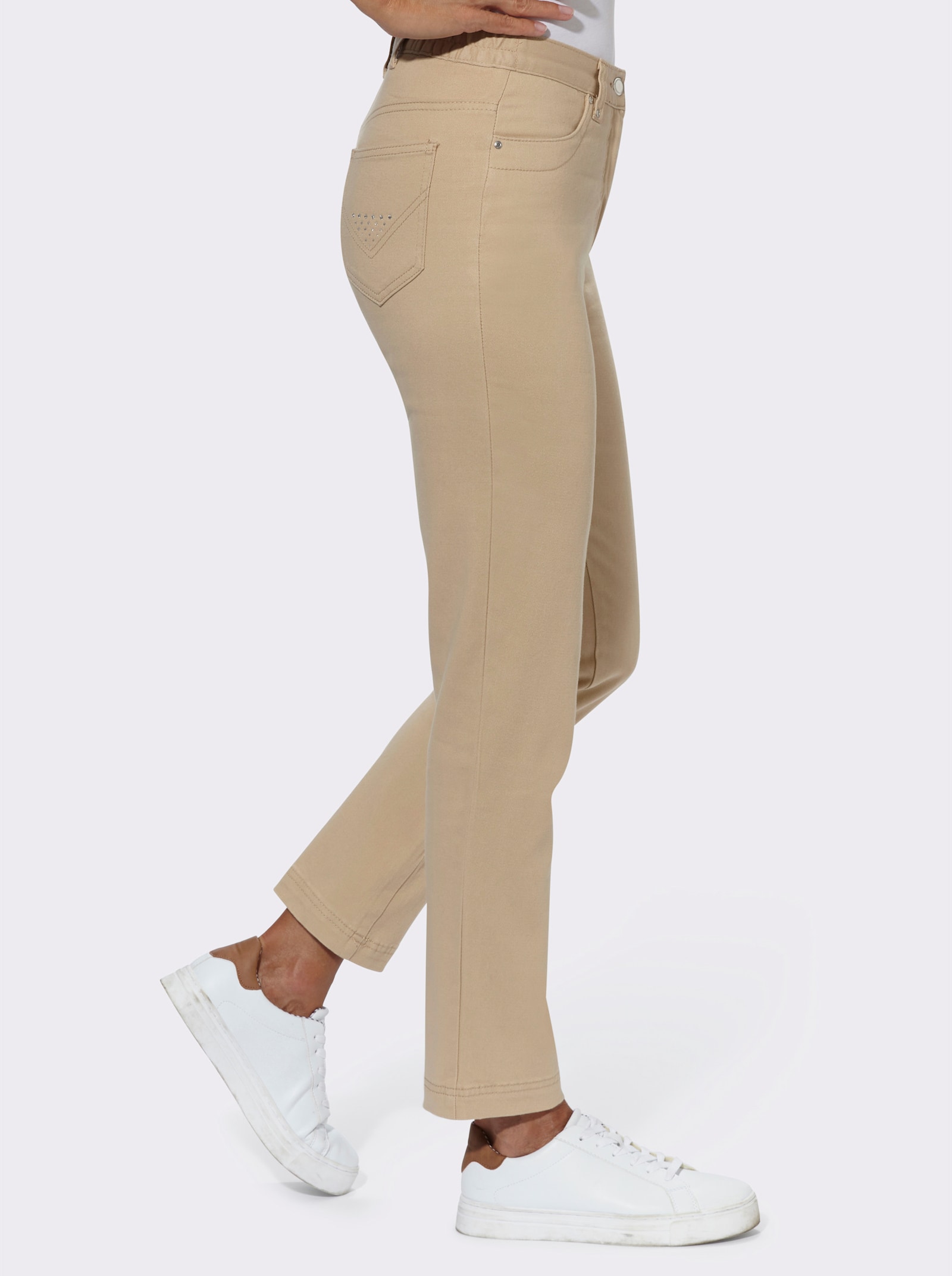 Stretch-Jeans mit Glitzersteinchen hinten - sand