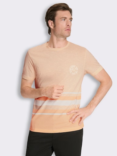 Kurzarmshirt mit garngefärbtem Muster - apricot