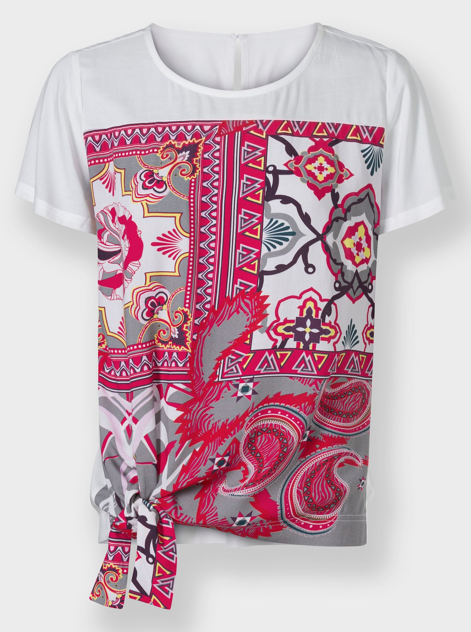 heine Blusenshirt mit Knoten am Saum - ecru-rosé-bedruckt