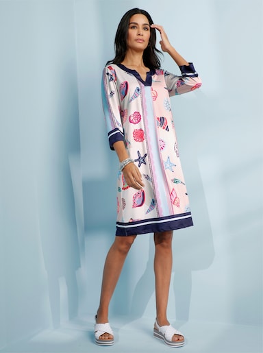 heine Jerseykleid mit Muschel-Print - weiß-koralle-bedruckt