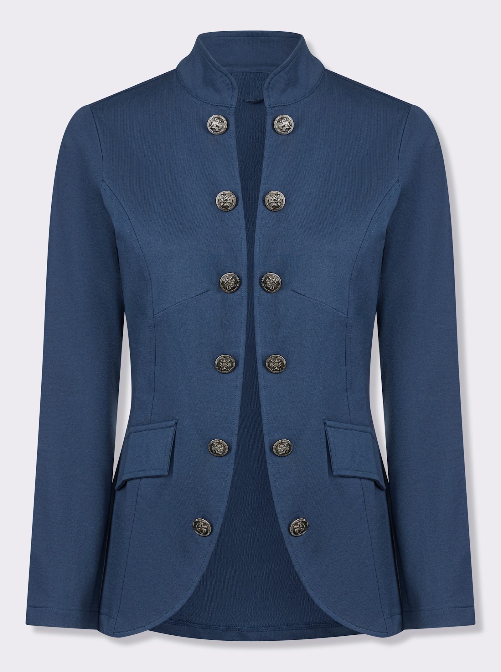 Úpletový kabátik v armádnom štýle - džínsová modrá