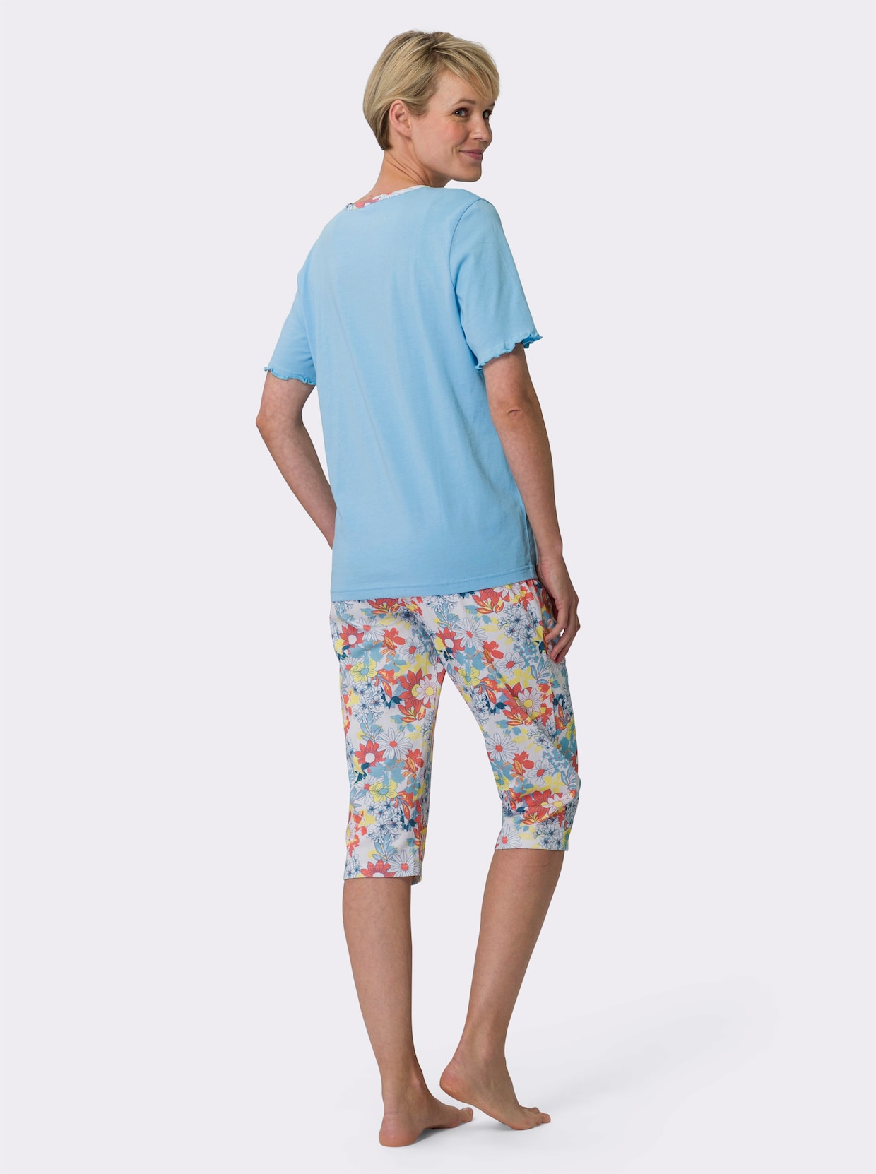Capri-pyjama - aqua/koraal bedrukt
