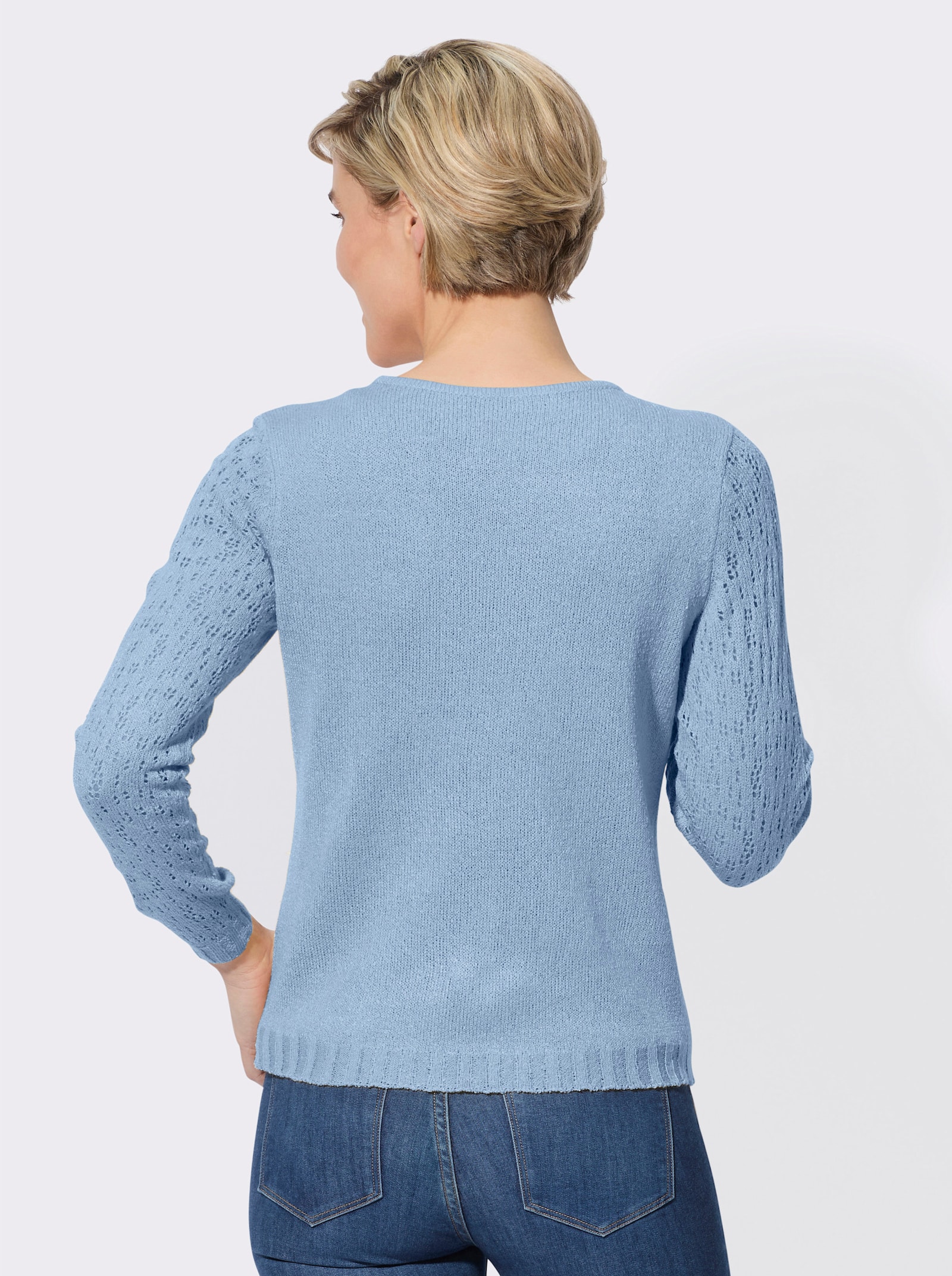 Ajourpullover mit gerippten Abschlüssen - eisblau