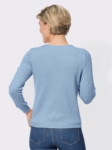 Ajourpullover mit gerippten Abschlüssen - eisblau