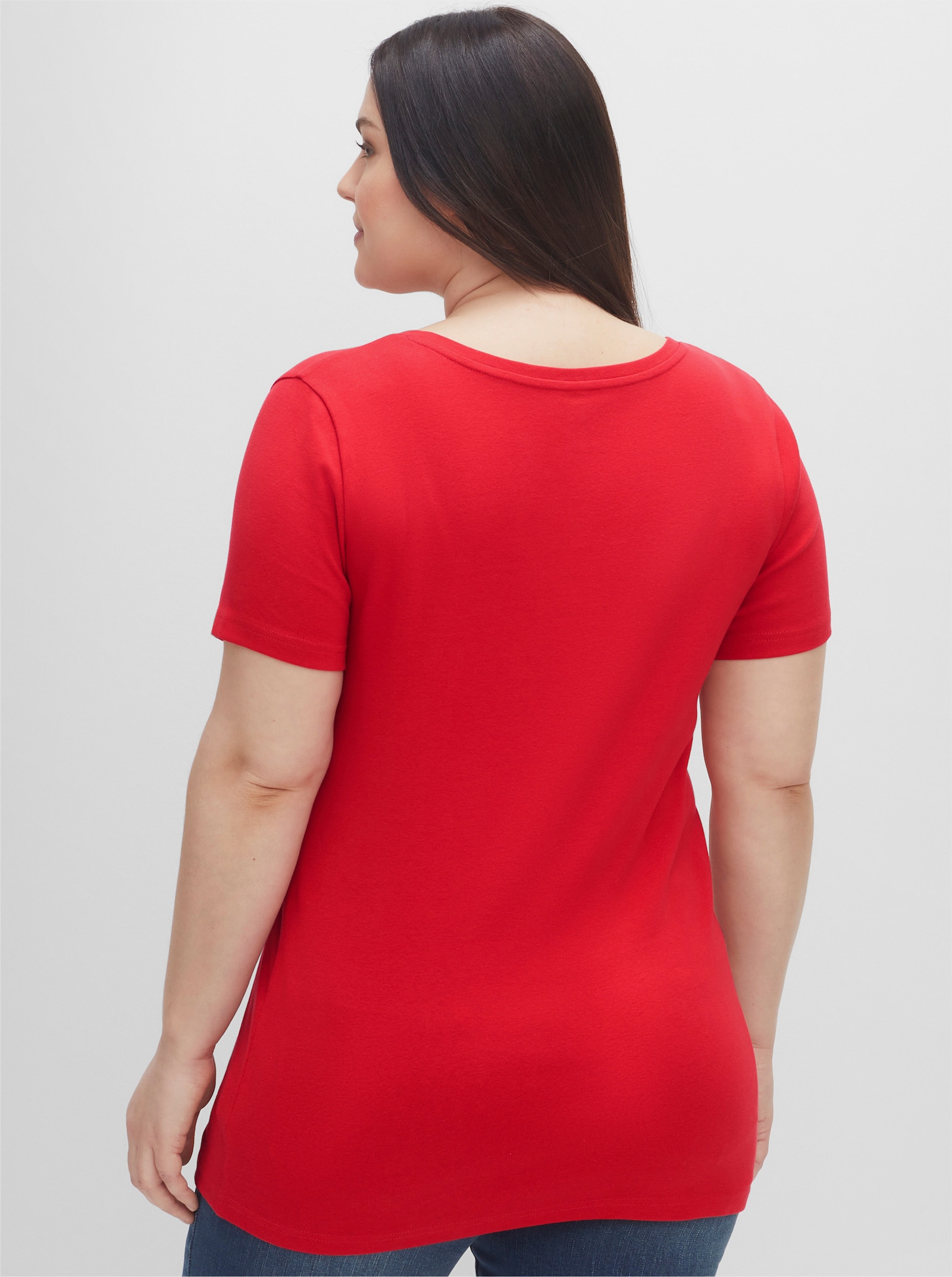 sheego T-shirt met V-hals, in set van 2 - zwart + klaproosrood