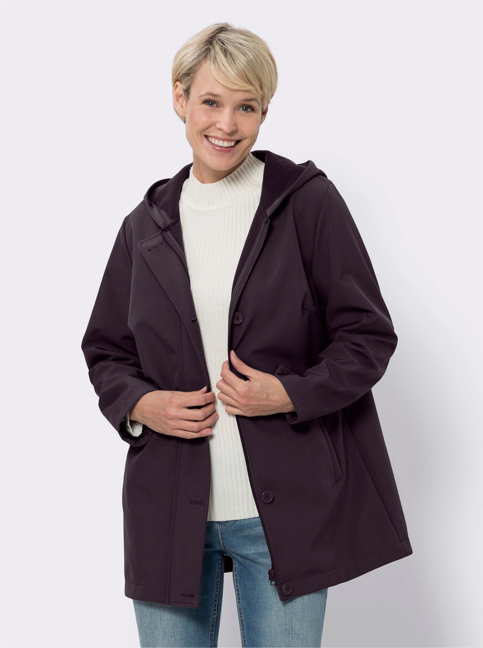 Softshell-jack met capuchon - aubergine