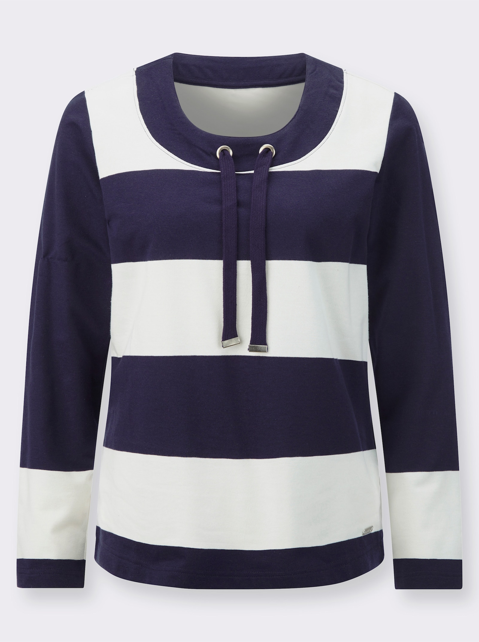 Sweatshirt mit Rundhals und Tunnelzug - marine-ecru-geringelt