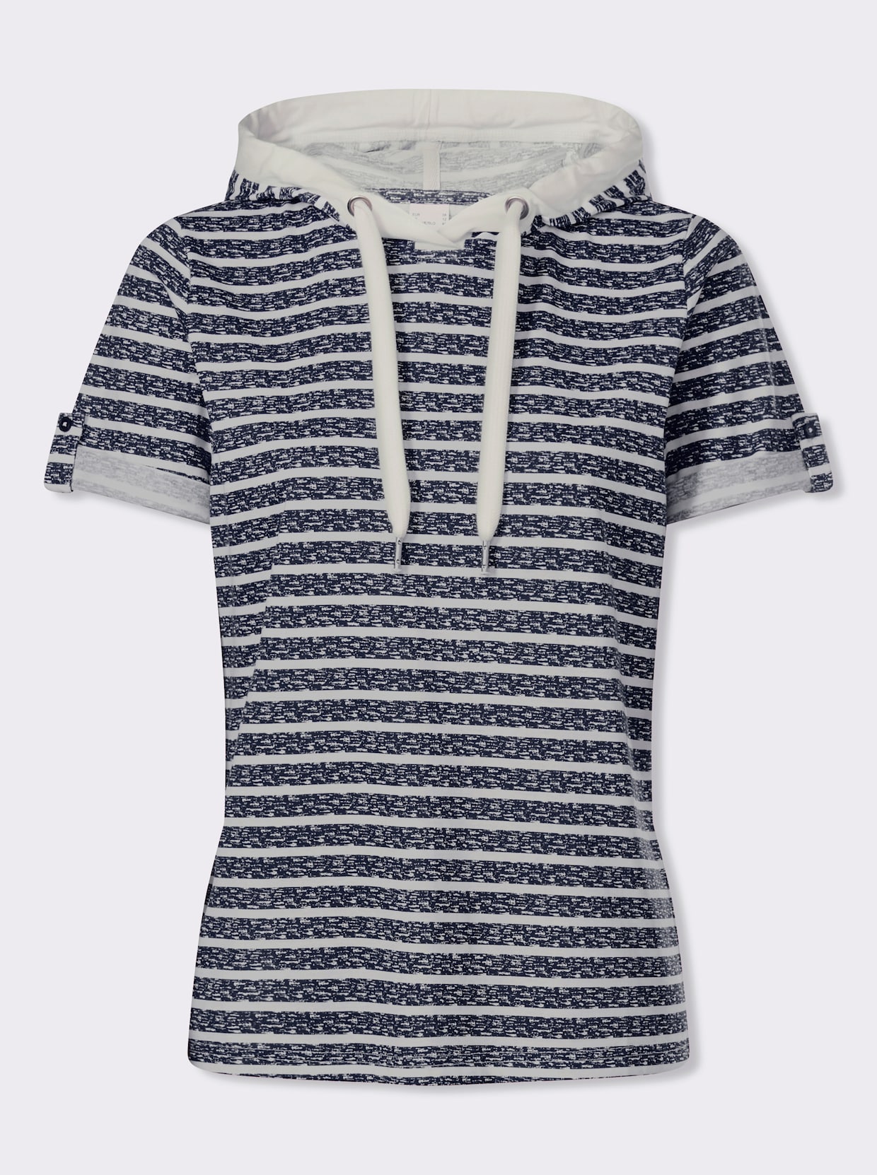 Kapuzenshirt mit kurzen Ärmeln - marine-ecru-bedruckt
