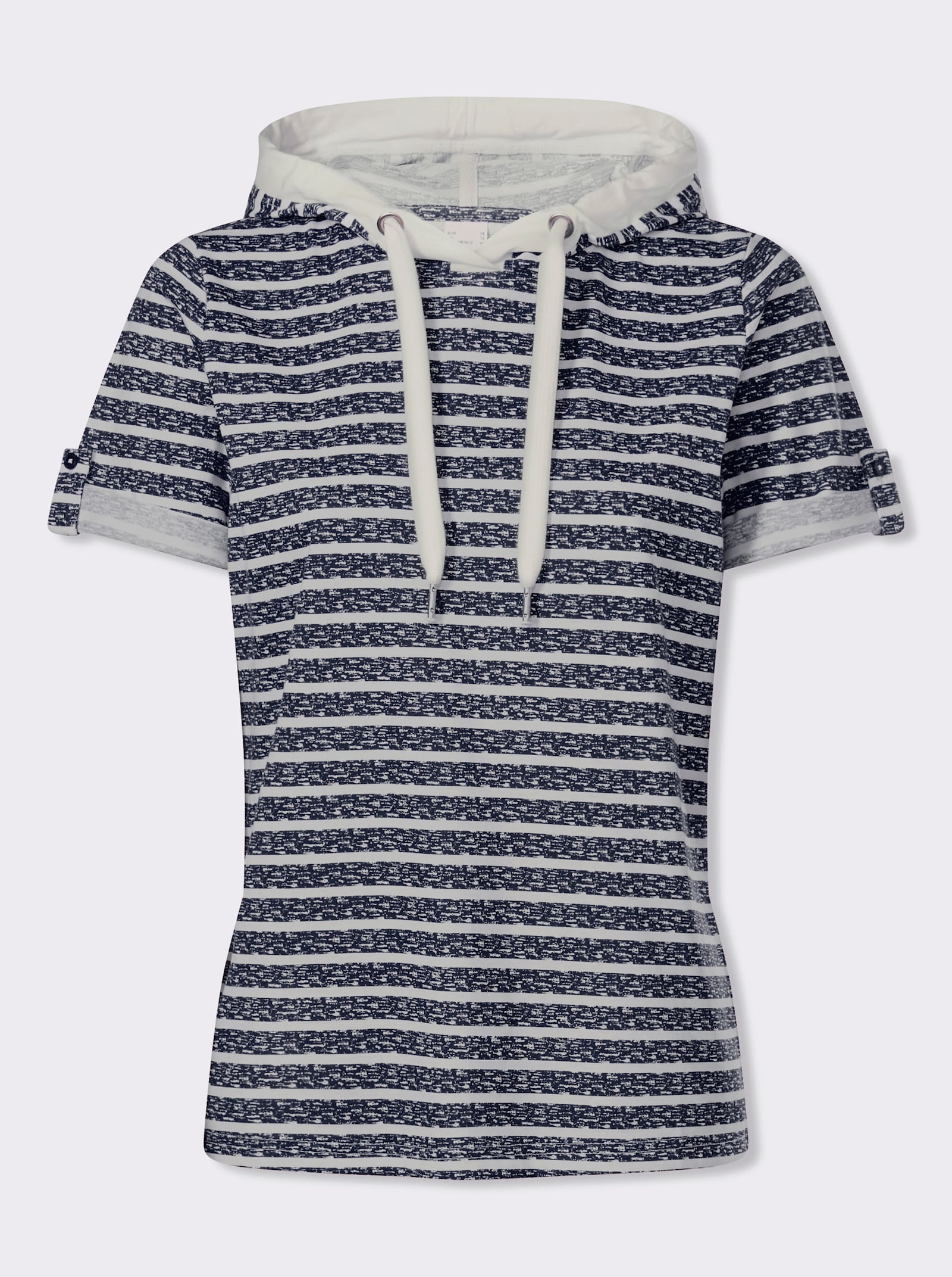 Kapuzenshirt mit kurzen Ärmeln - marine-ecru-bedruckt