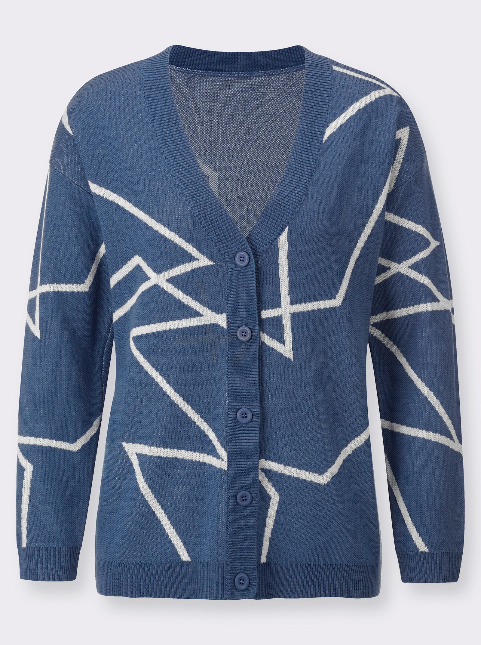 Vest van jacquardtricot - jeansblauw-ecru gedessineerd