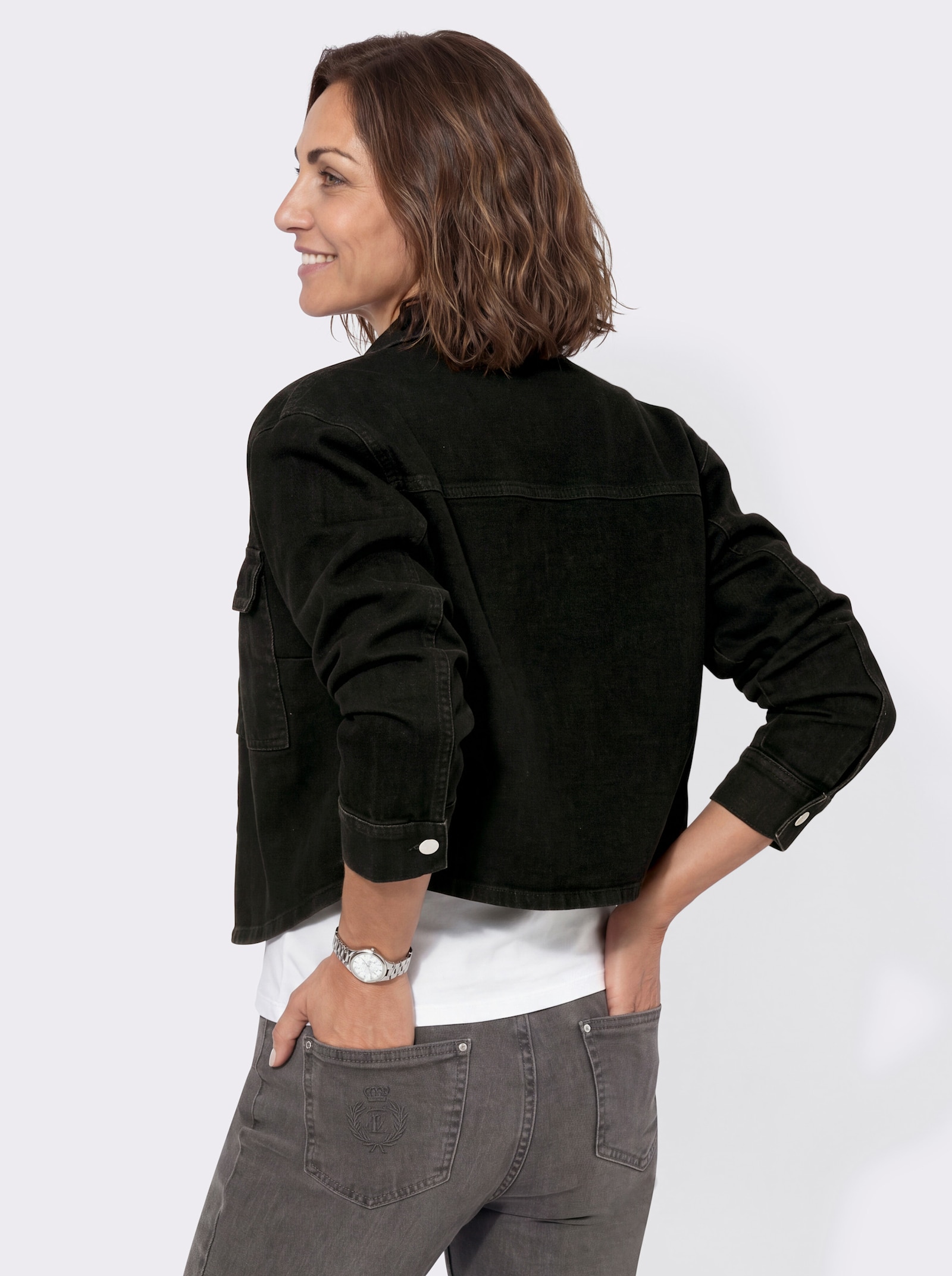 Jeansbluse im Oversized-Schnitt - black-denim