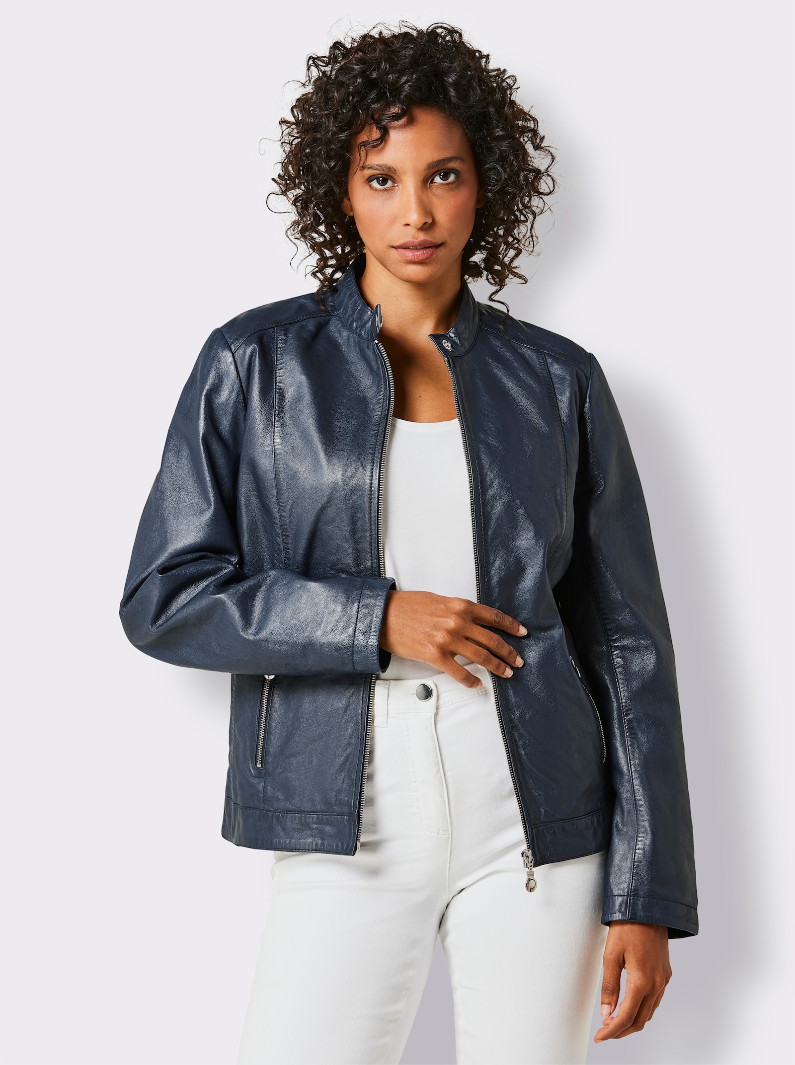 Mainpol Veste en cuir en qualité supérieure - bleu foncé