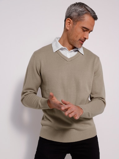 2-in-1-Pullover mit gewebtem Hemdkragen - ecru-sesam