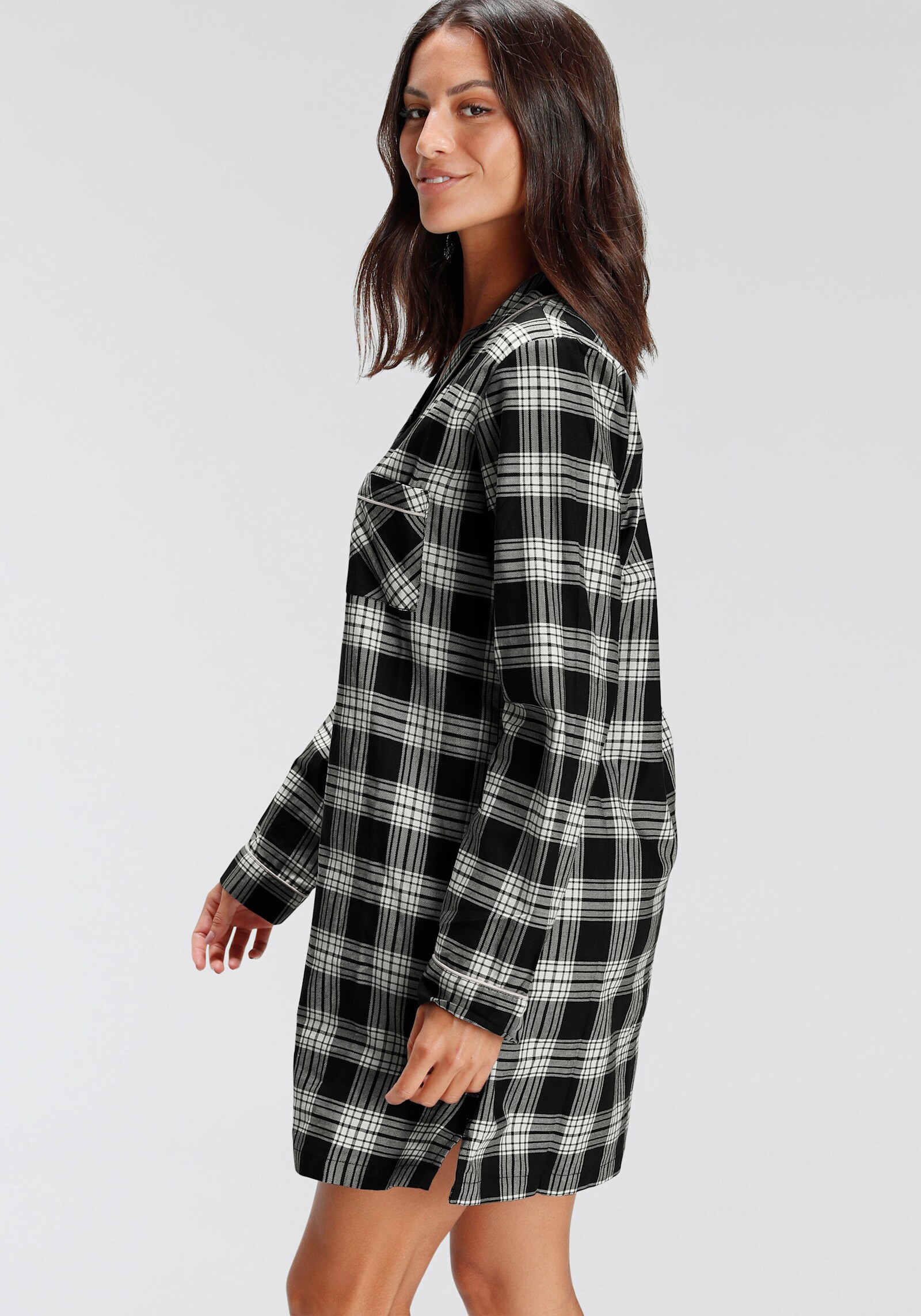 H.I.S Nachthemd - schwarz-kariert