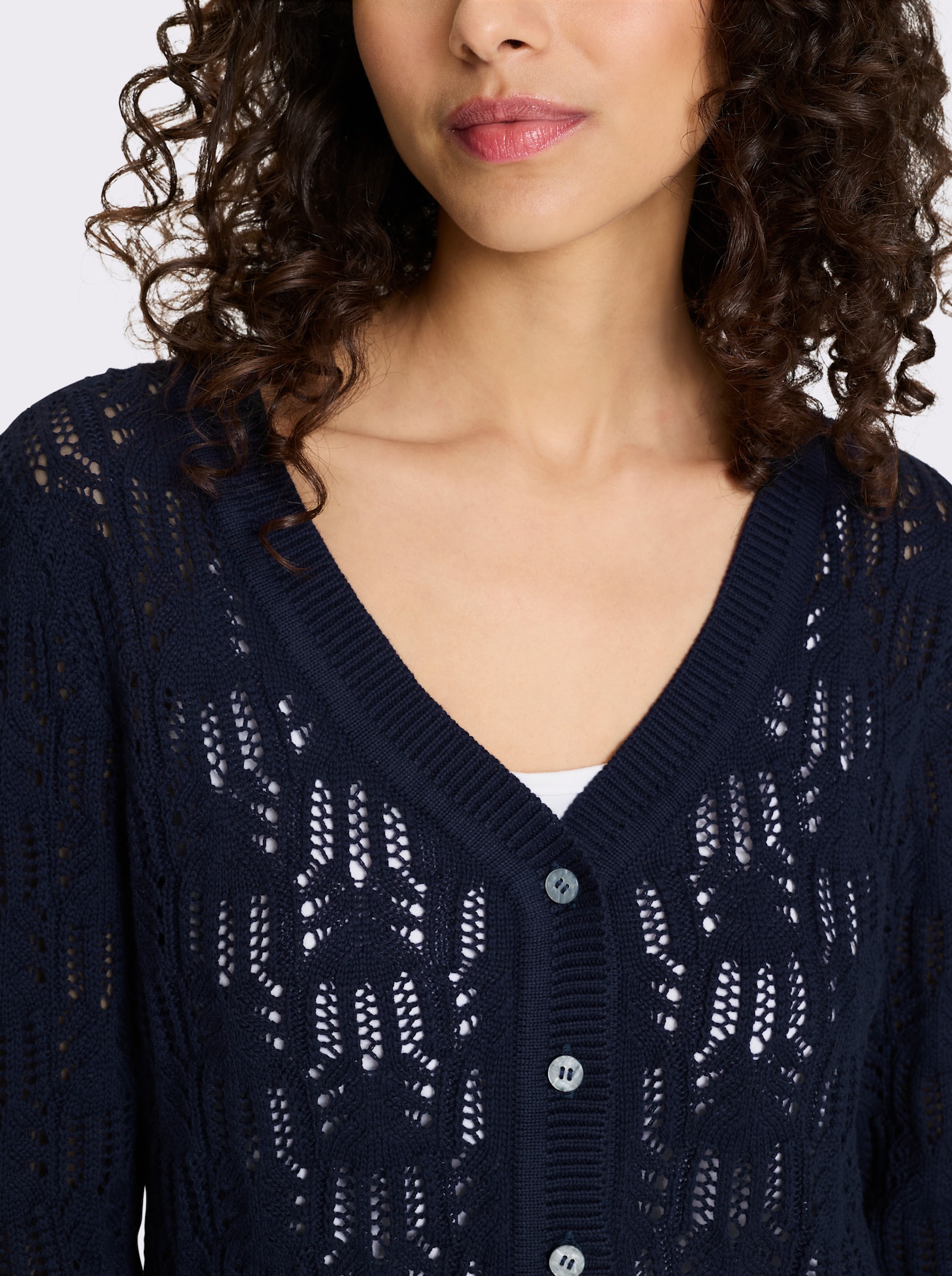 heine Ajourstrickjacke mit 3/4-Arm - marine