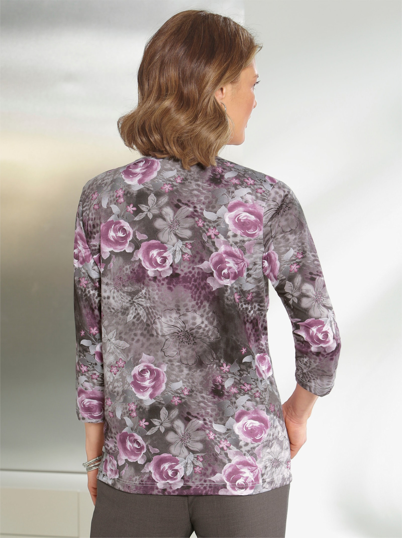 3/4-Arm-Shirt mit Floral-Druck - altrosé-grau-bedruckt