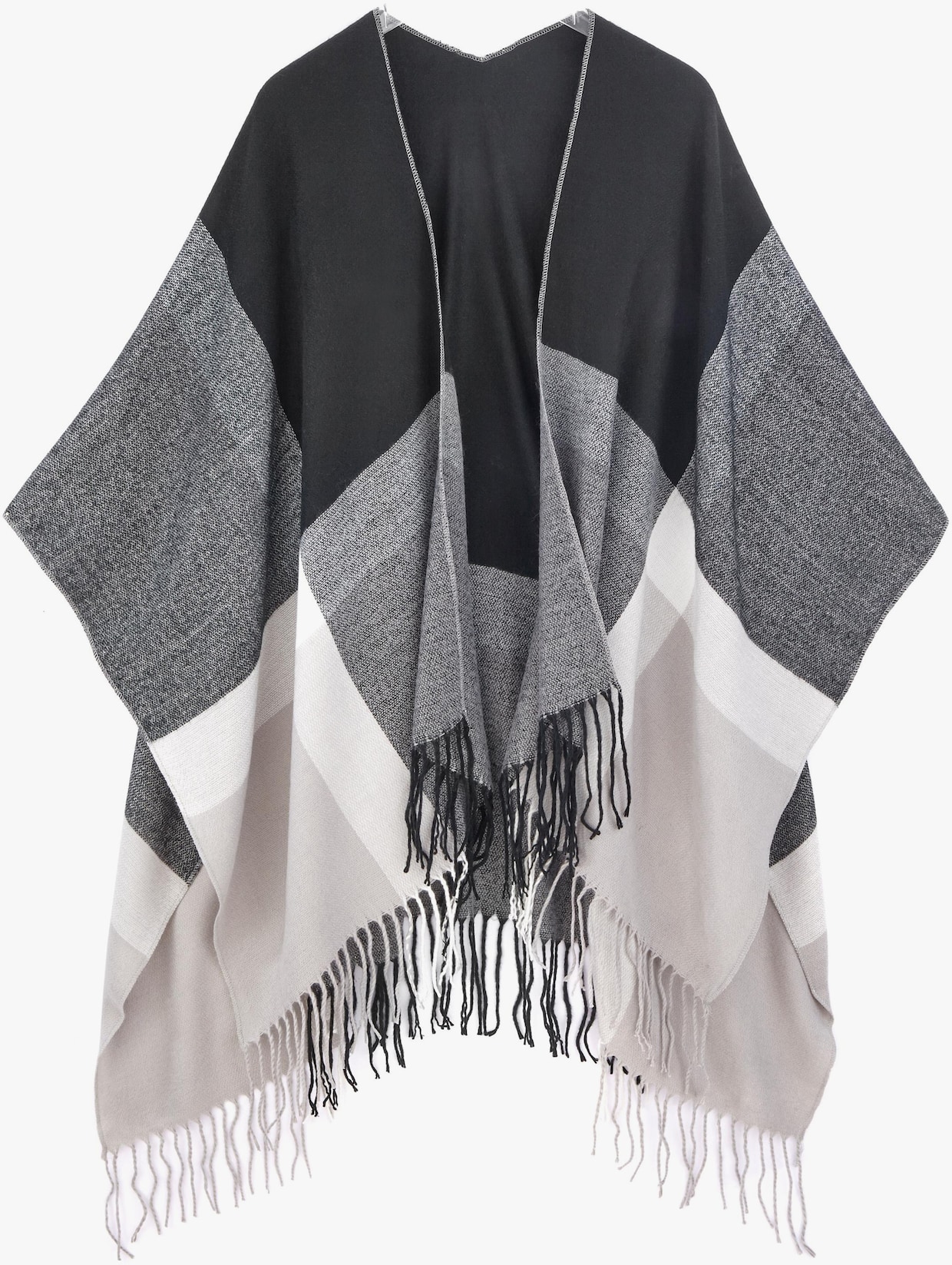 LASCANA Strickponcho - schwarz-grau-weiß