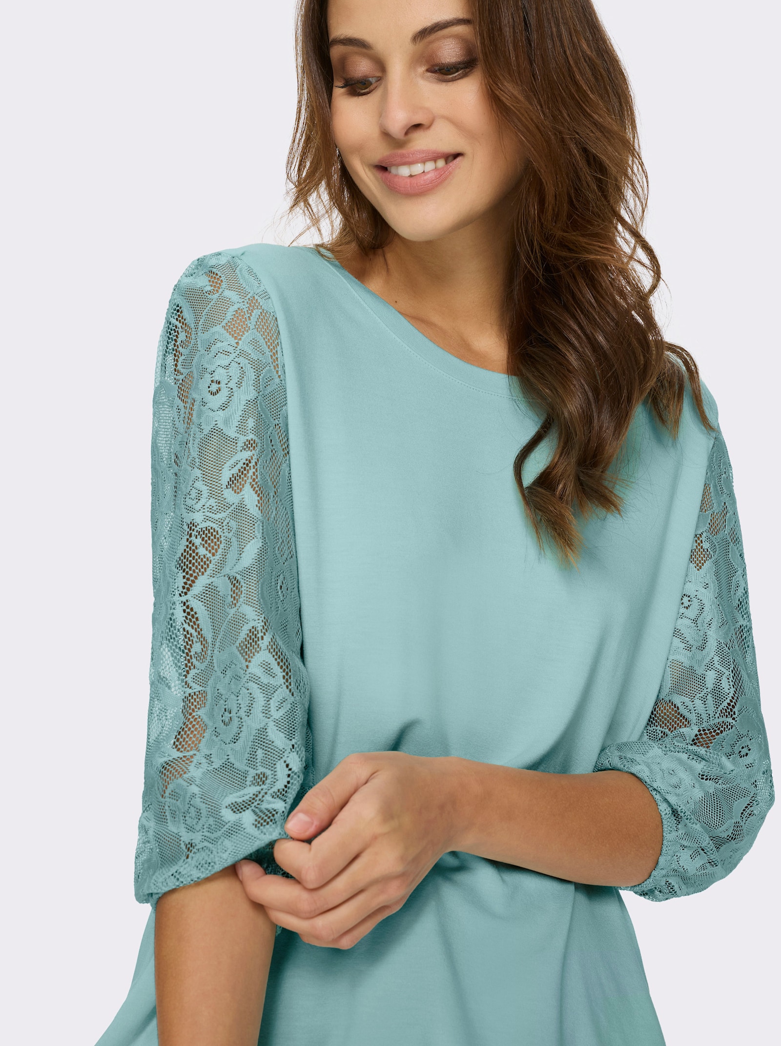 Spitzenshirt mit dezenter Raffung - mint