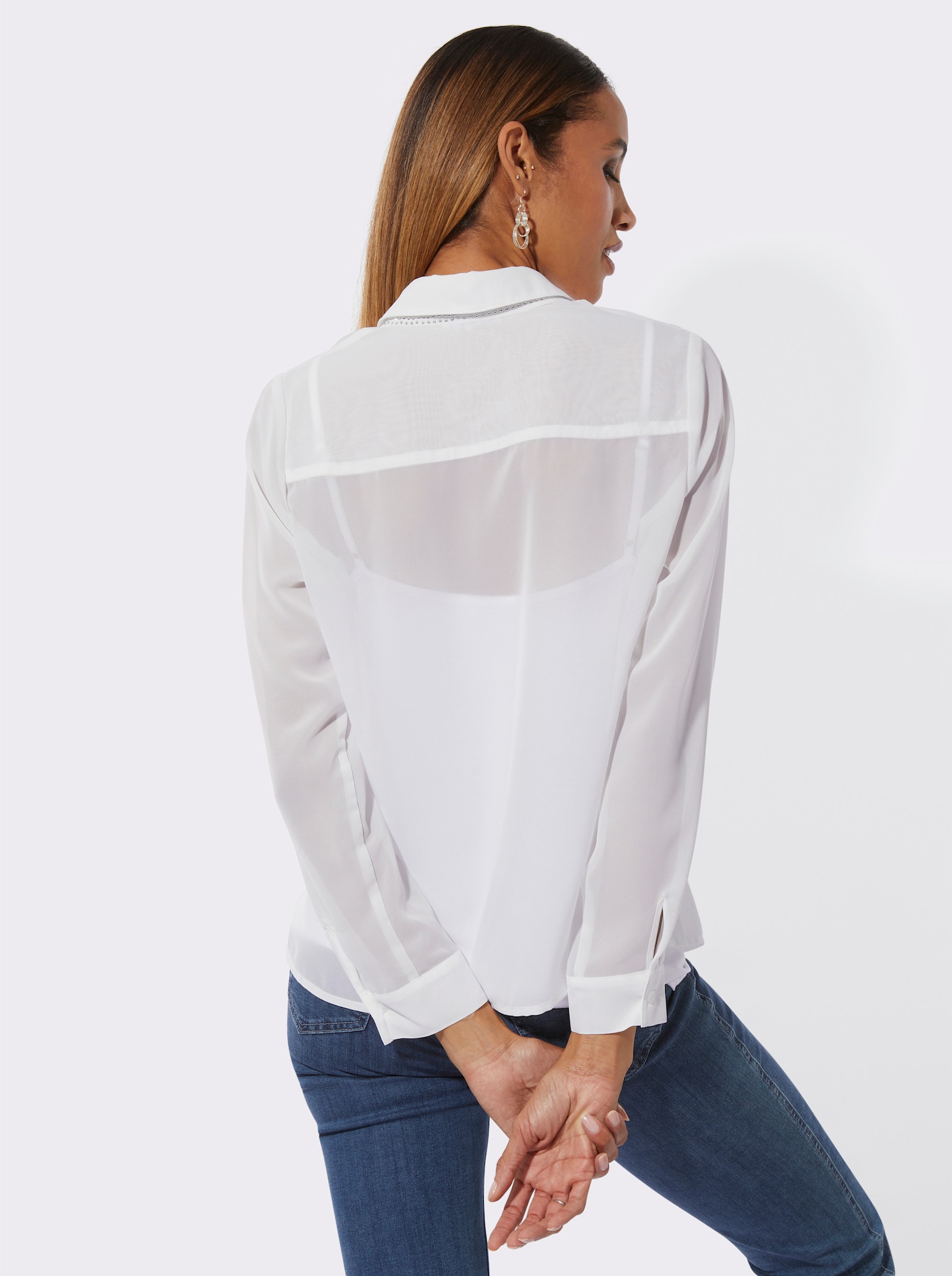 Schluppenbluse mit einknöpfbarem Jersey-Top - ecru