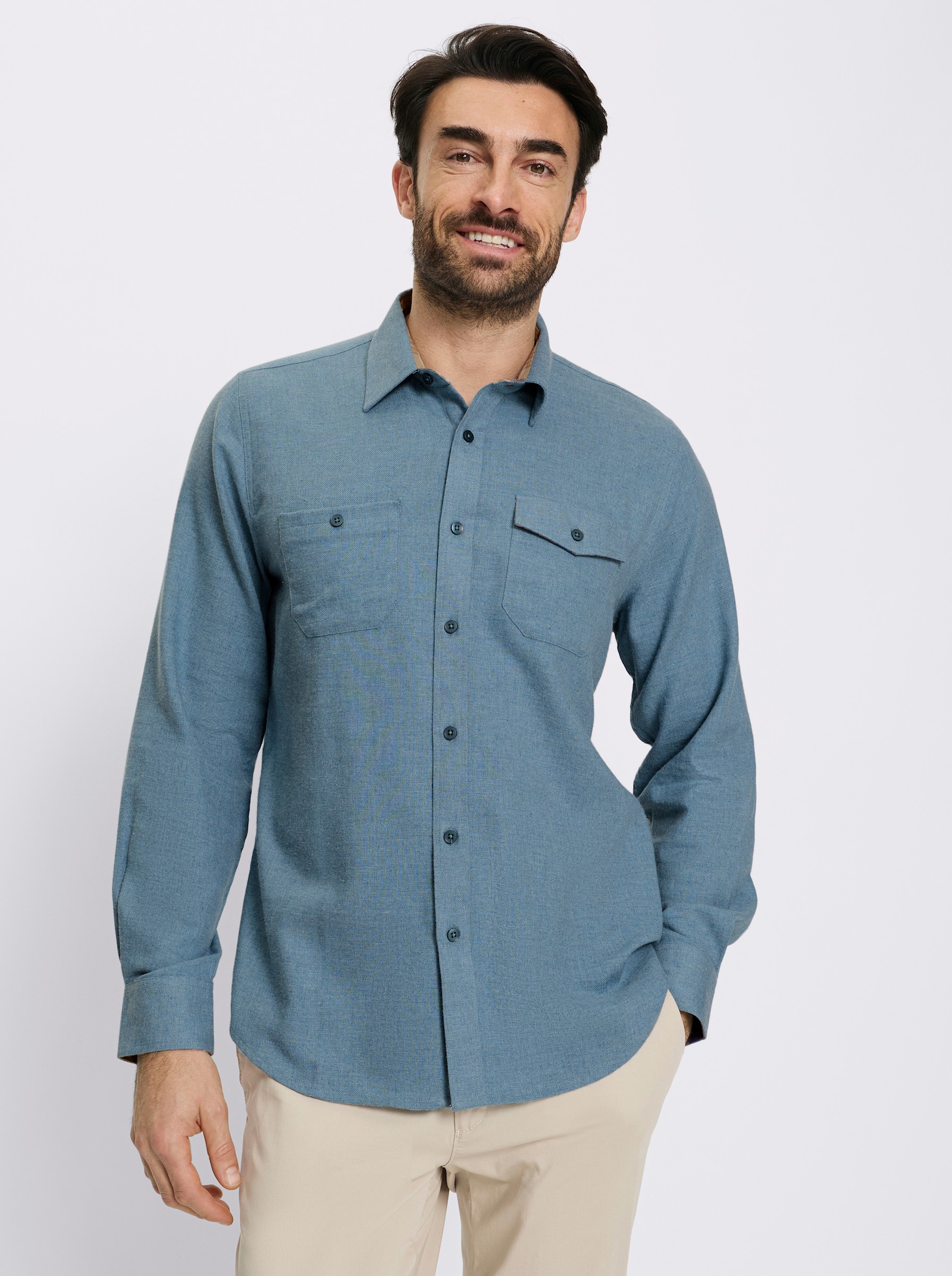 Catamaran Langarmhemd in Flanell-Qualität mit Wolle - jeansblau-meliert