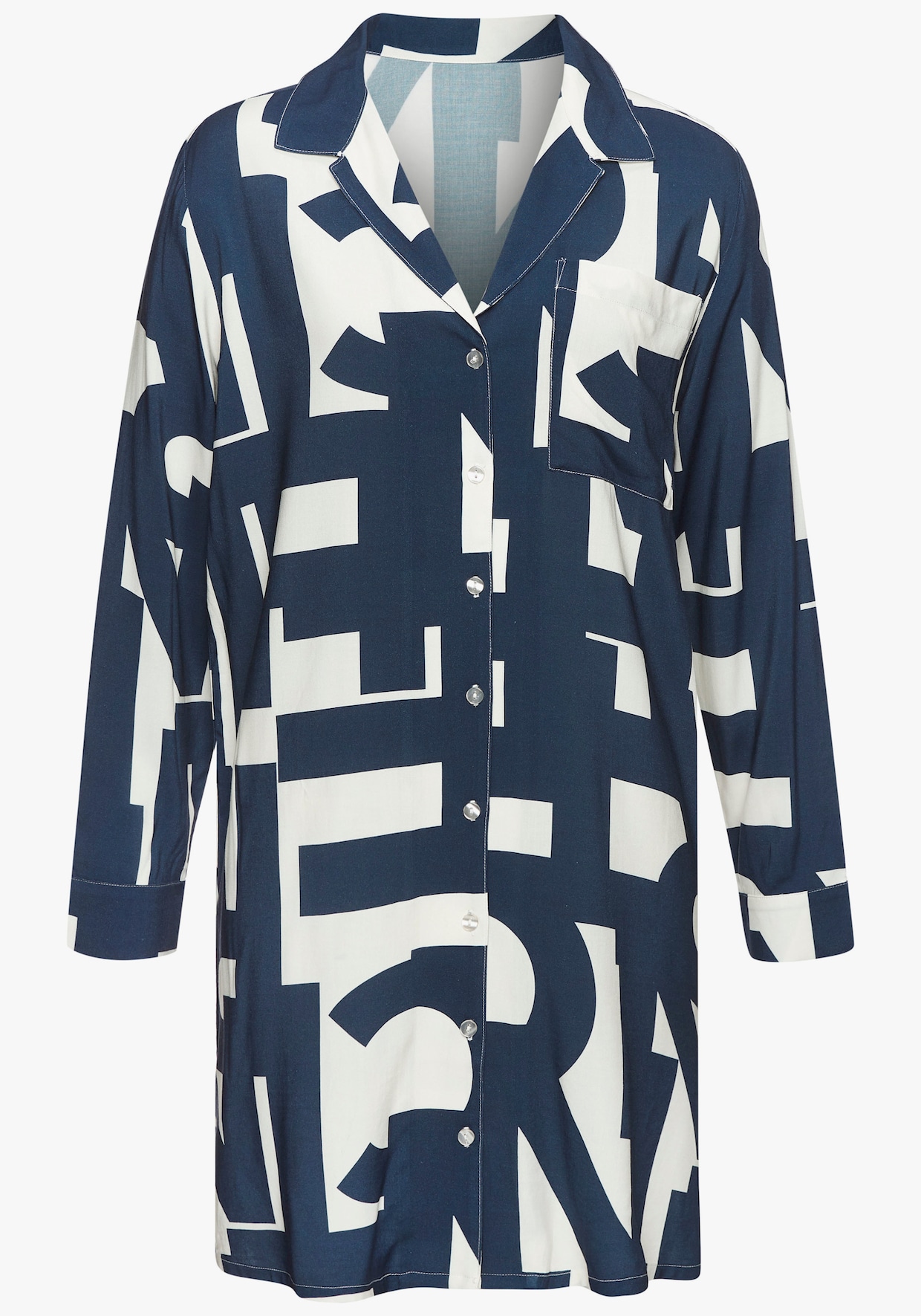 Chemise de nuit - bleu foncé-blanc à motifs