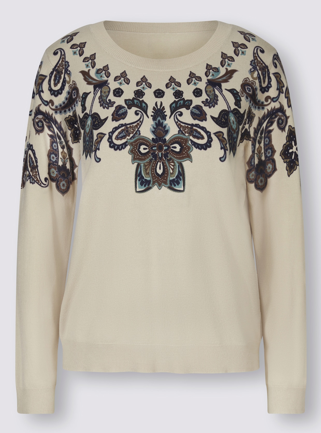 heine Druck-Pullover - sand-jade-bedruckt