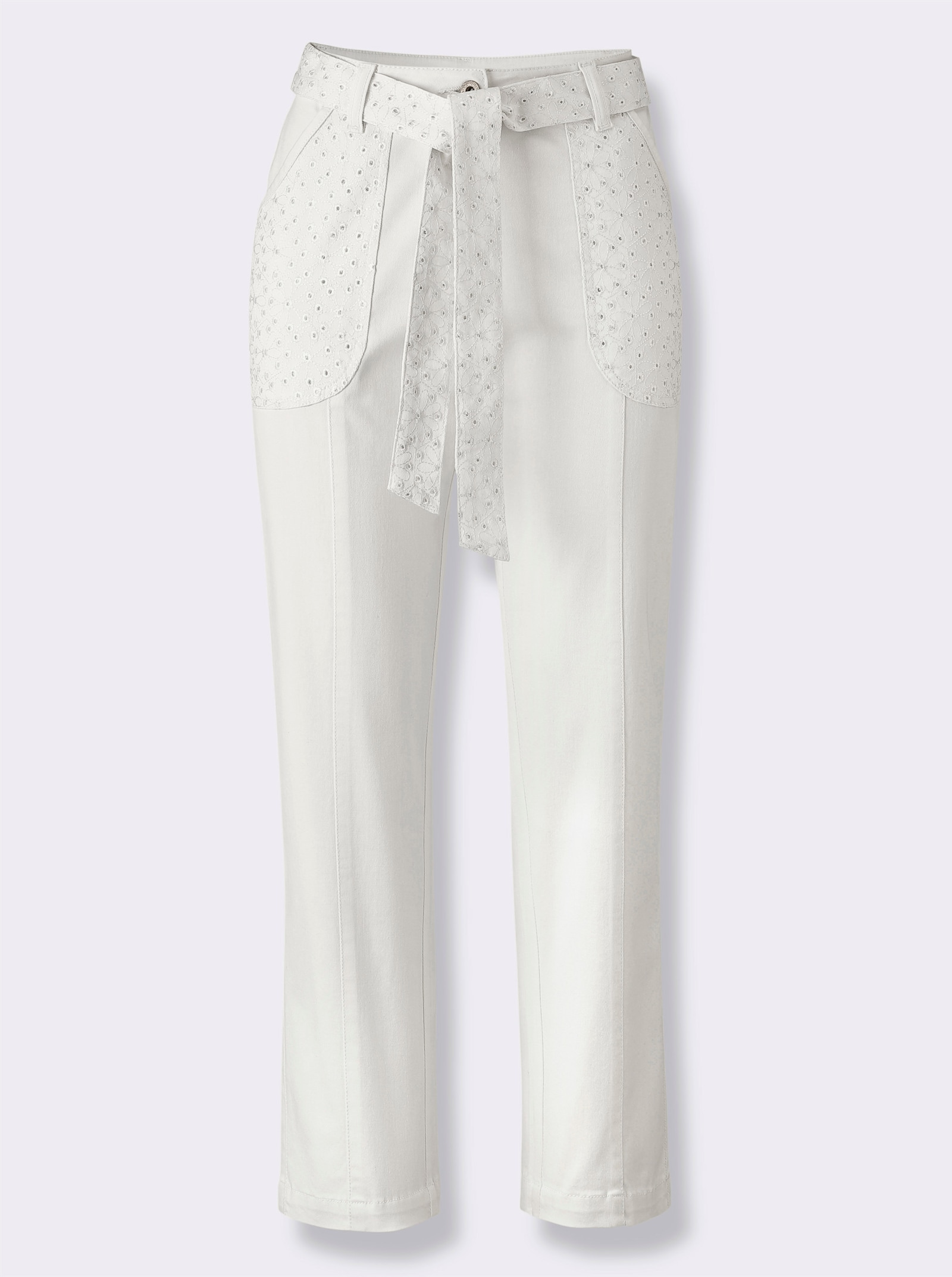 Baumwollhose mit Lochstickerei - ecru