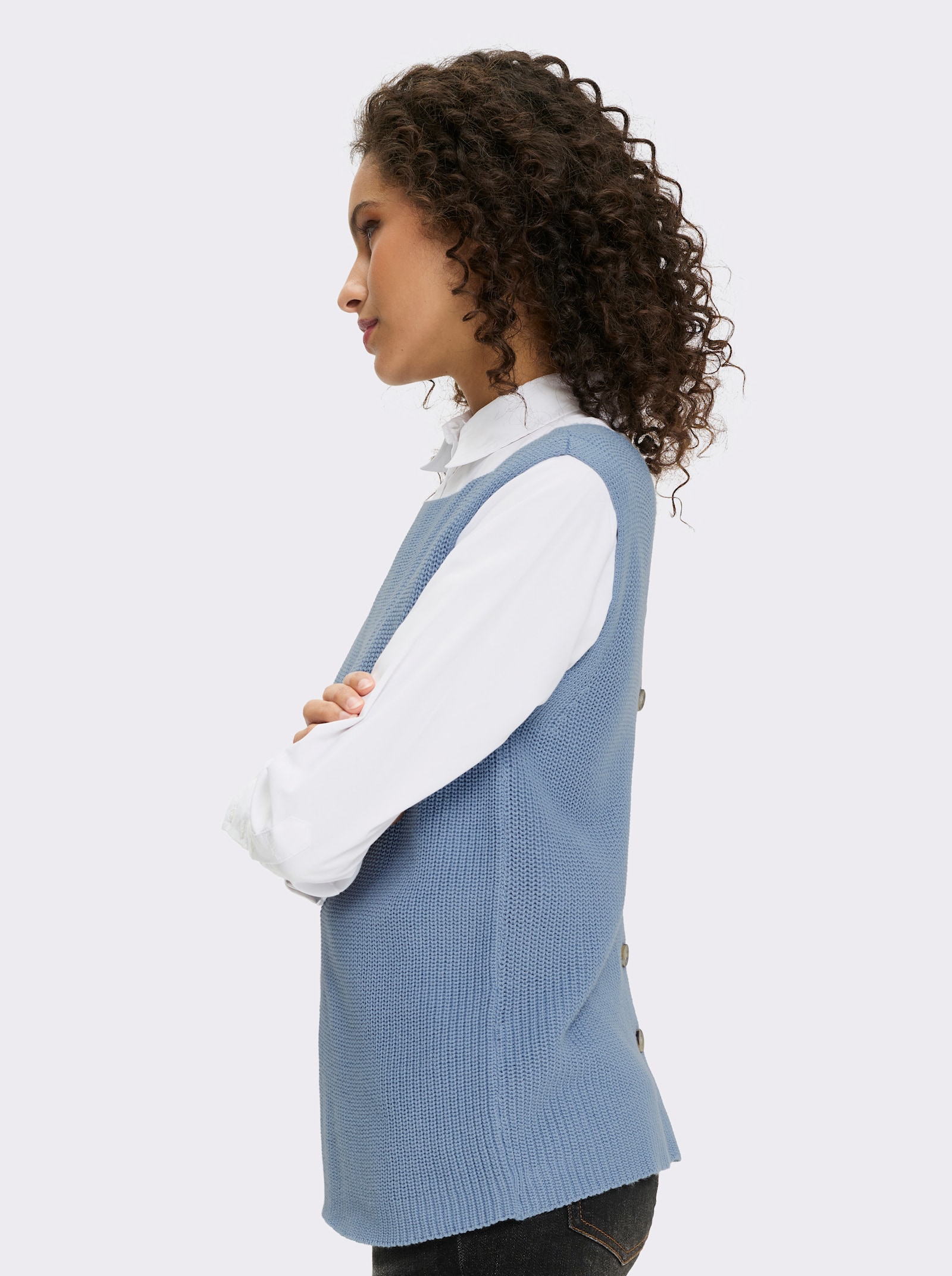 heine Stricktop mit Zierknopfleiste hinten - bleu