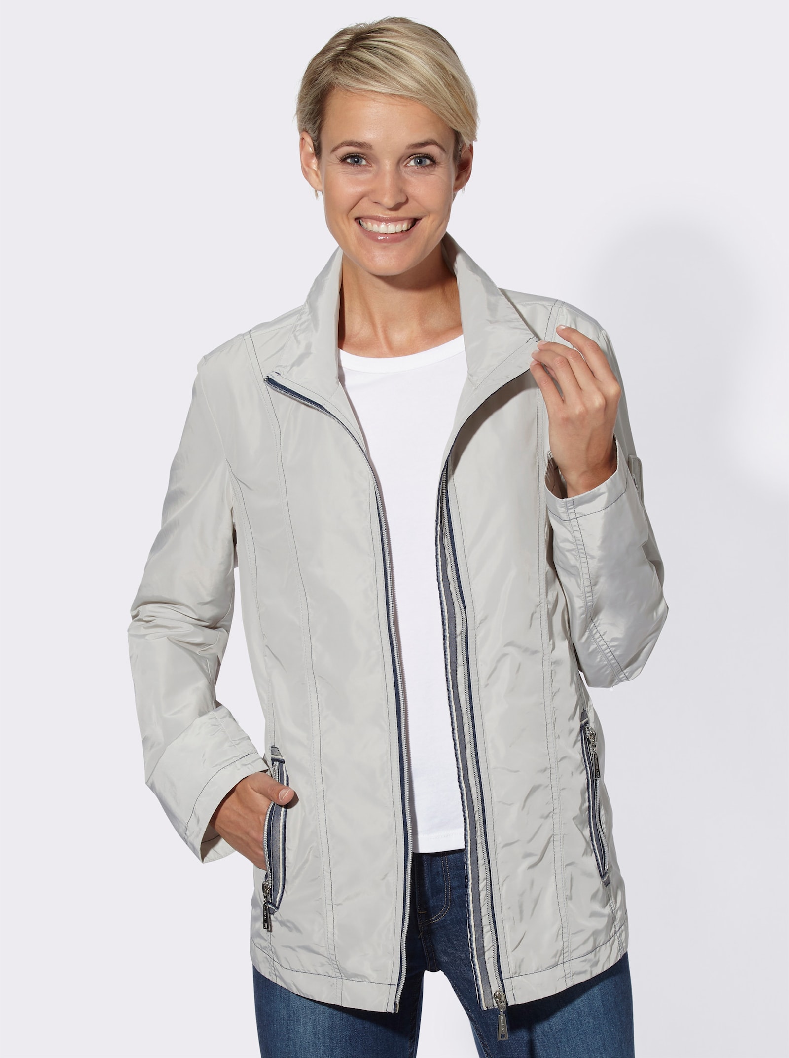 Tussenjack met contrastkleurige siernaden - steengrijs