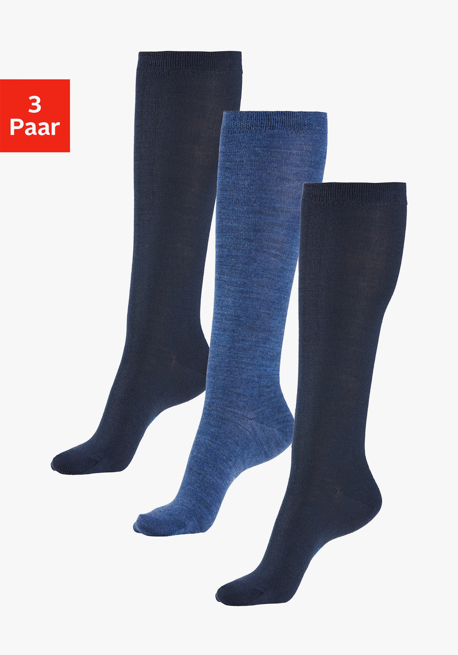 Bench. Kniestrümpfe - 2x marine, 1x jeans