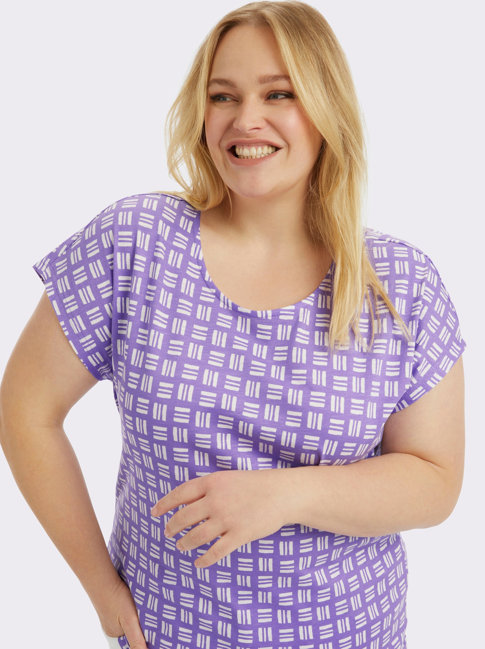 Print-Shirt aus reiner Baumwolle - lavendel-ecru-bedruckt