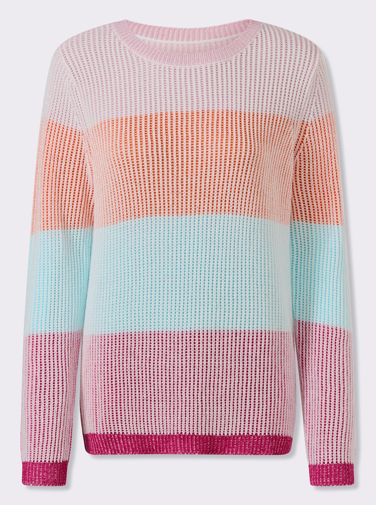 Langarm-Pullover mit Blockstreifen - fuchsia-aquamarin-gemustert