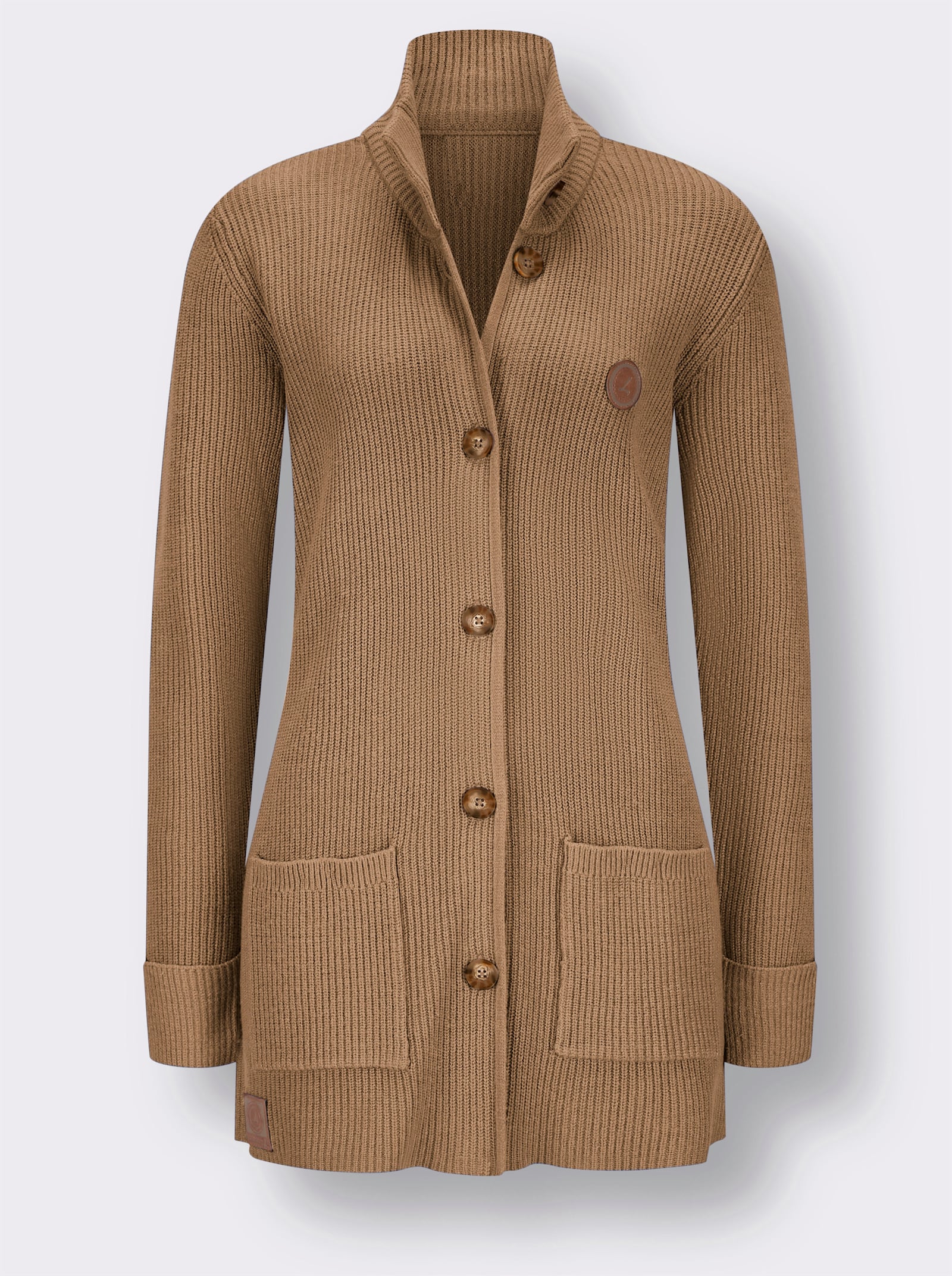 Longstrickjacke mit Stehkragen - camel