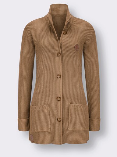 Longstrickjacke mit Stehkragen - camel