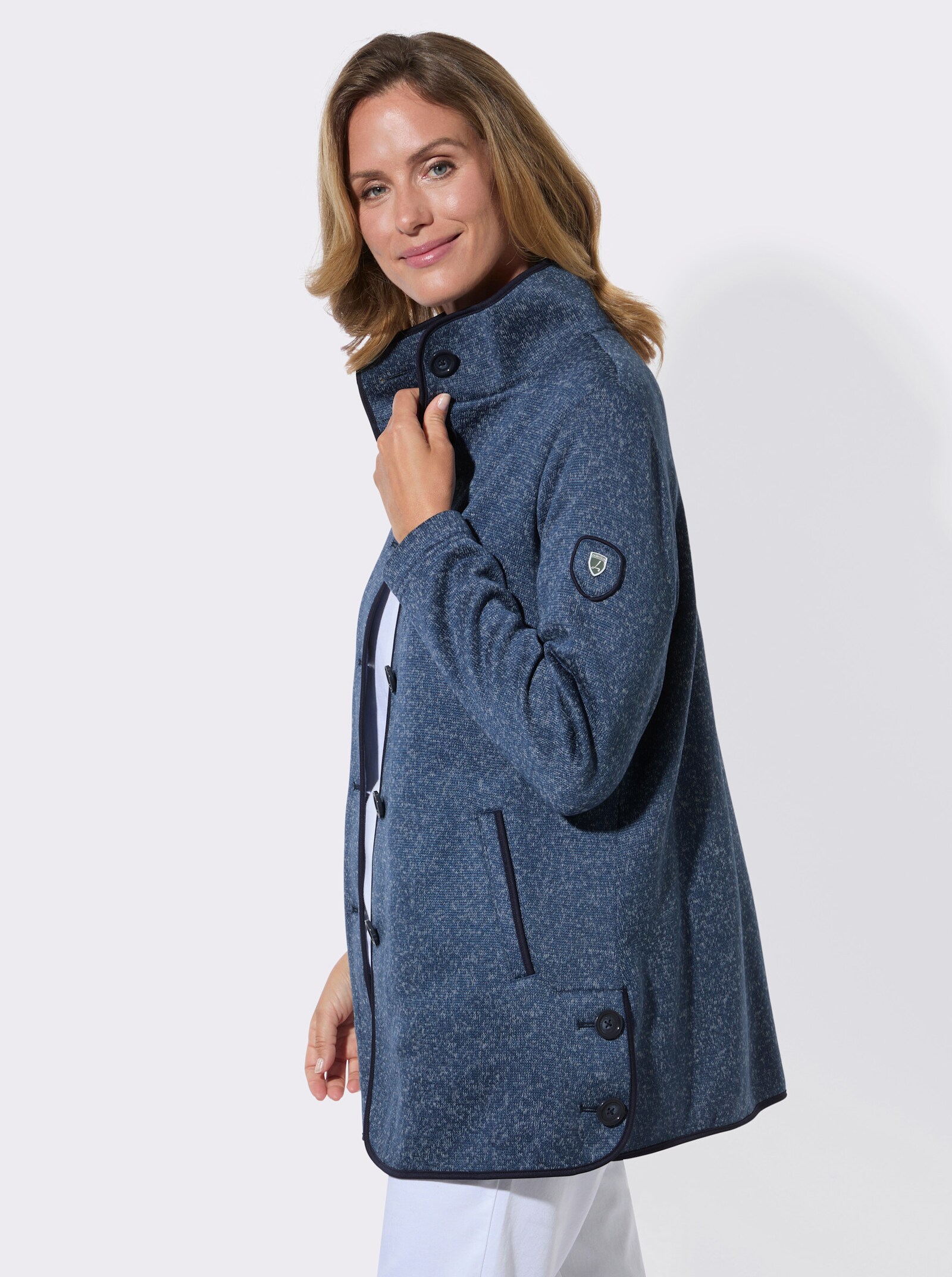 Fleecejacke mit hohen Seitenschlitzen - jeansblau-meliert