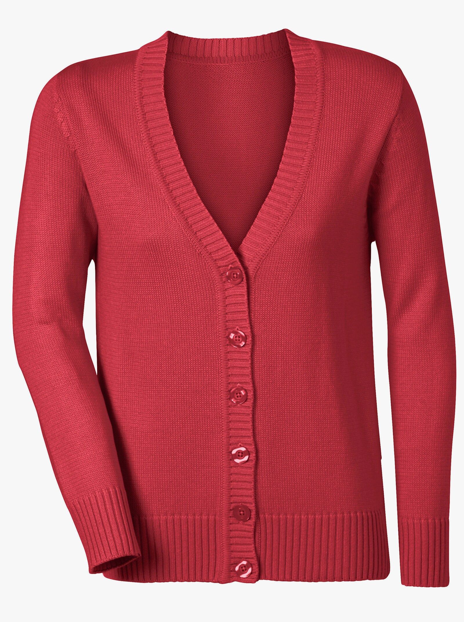 Strickjacke mit farblich abgestimmten Knöpfen - korallenrot